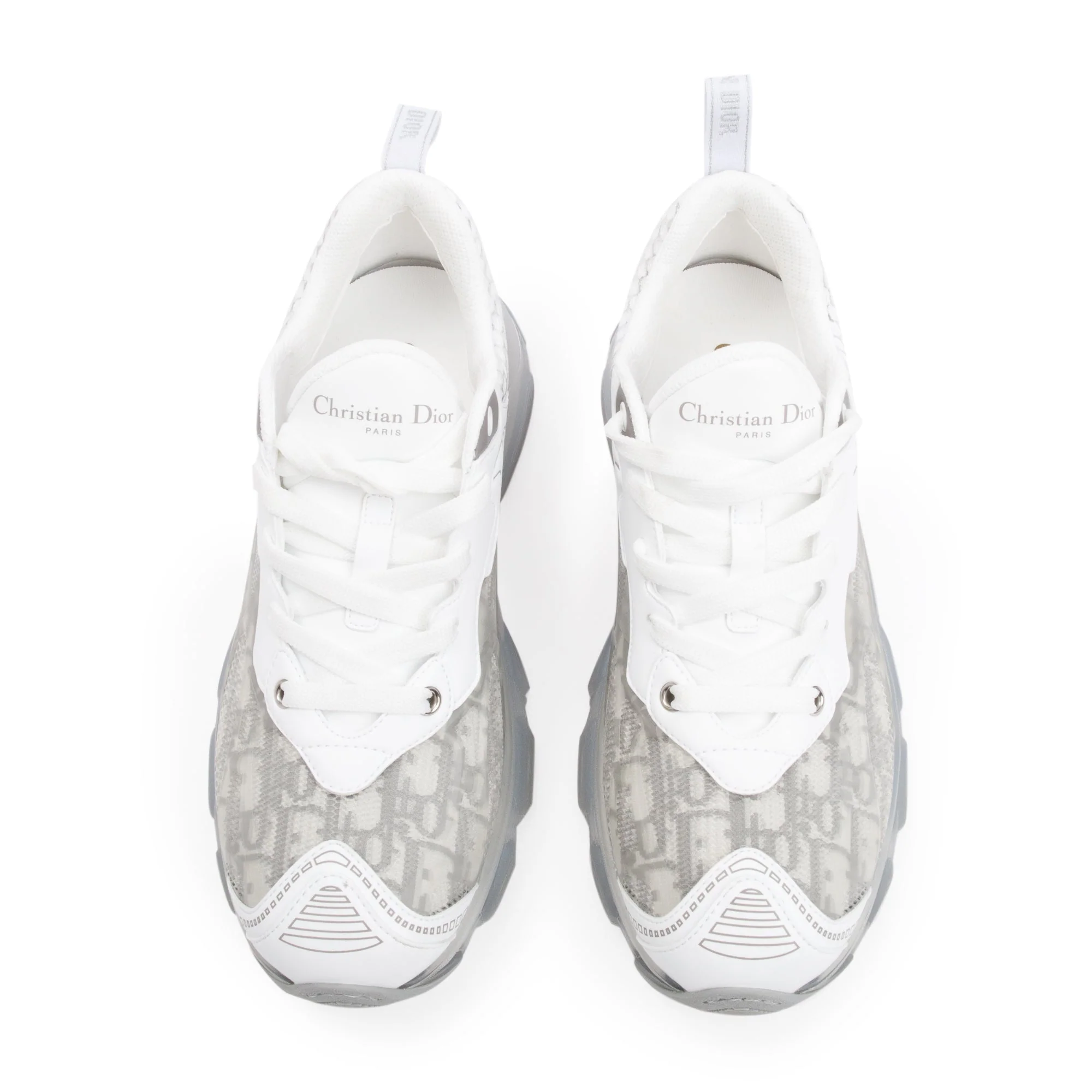 Christian Dior 2024 White/Grey Oblique Canvas and Transparent Rubber Vibe Sneakers, Size 38.5 - Image 2