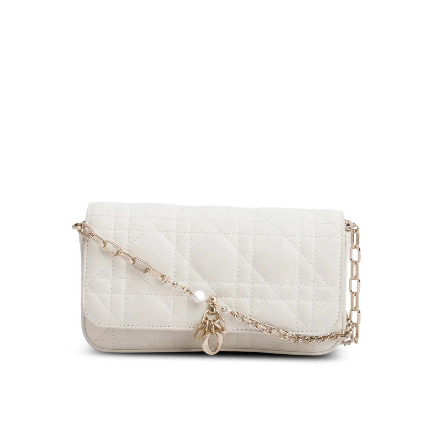 Christian Dior 2024 White Lambskin Cannage My Dior Daily Chain Pouch