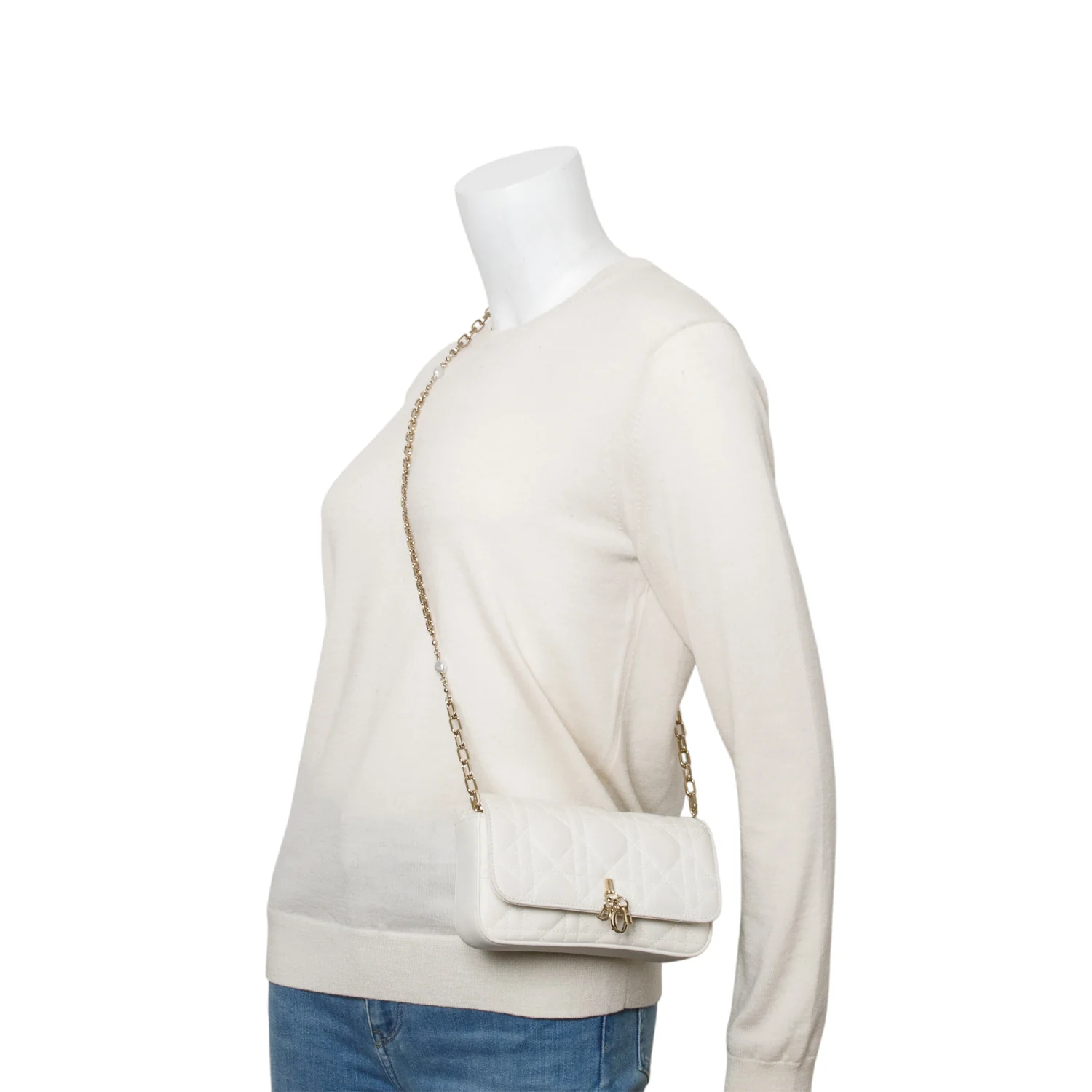 Christian Dior 2024 White Lambskin Cannage My Dior Daily Chain Pouch - Image 2