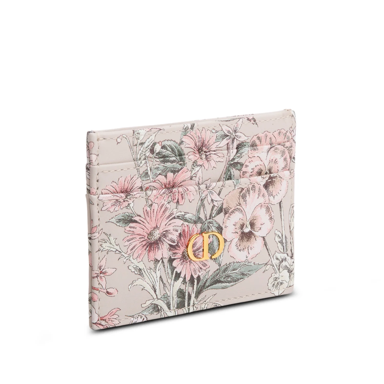 Christian Dior 2025 Beige Multicolor Printed Leather Caro Freesia Card Holder w/ Box - Image 3