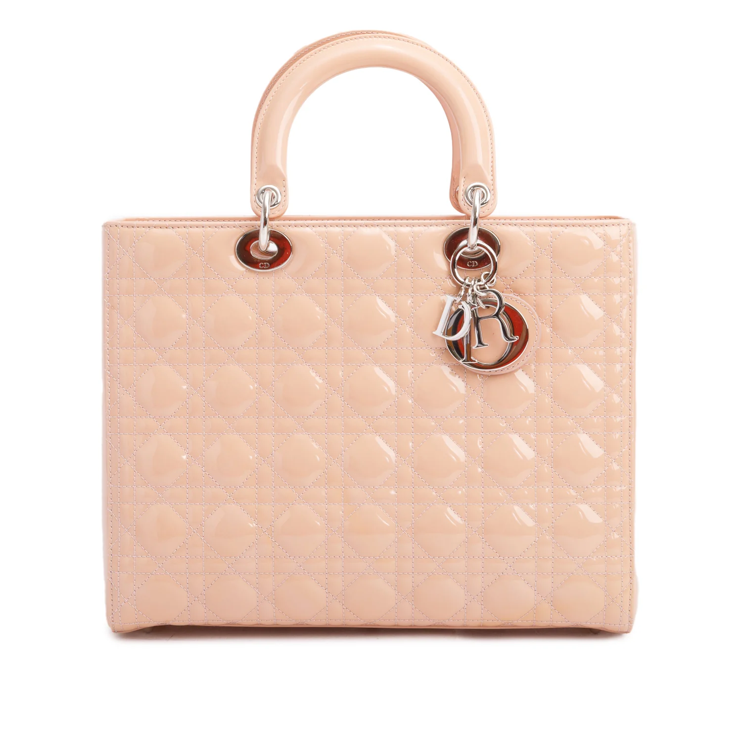 Christian Dior Beige Cannage Patent Leather Large Lady Dior Bag w/ Strap, Box & Authenticity Card - Image 4