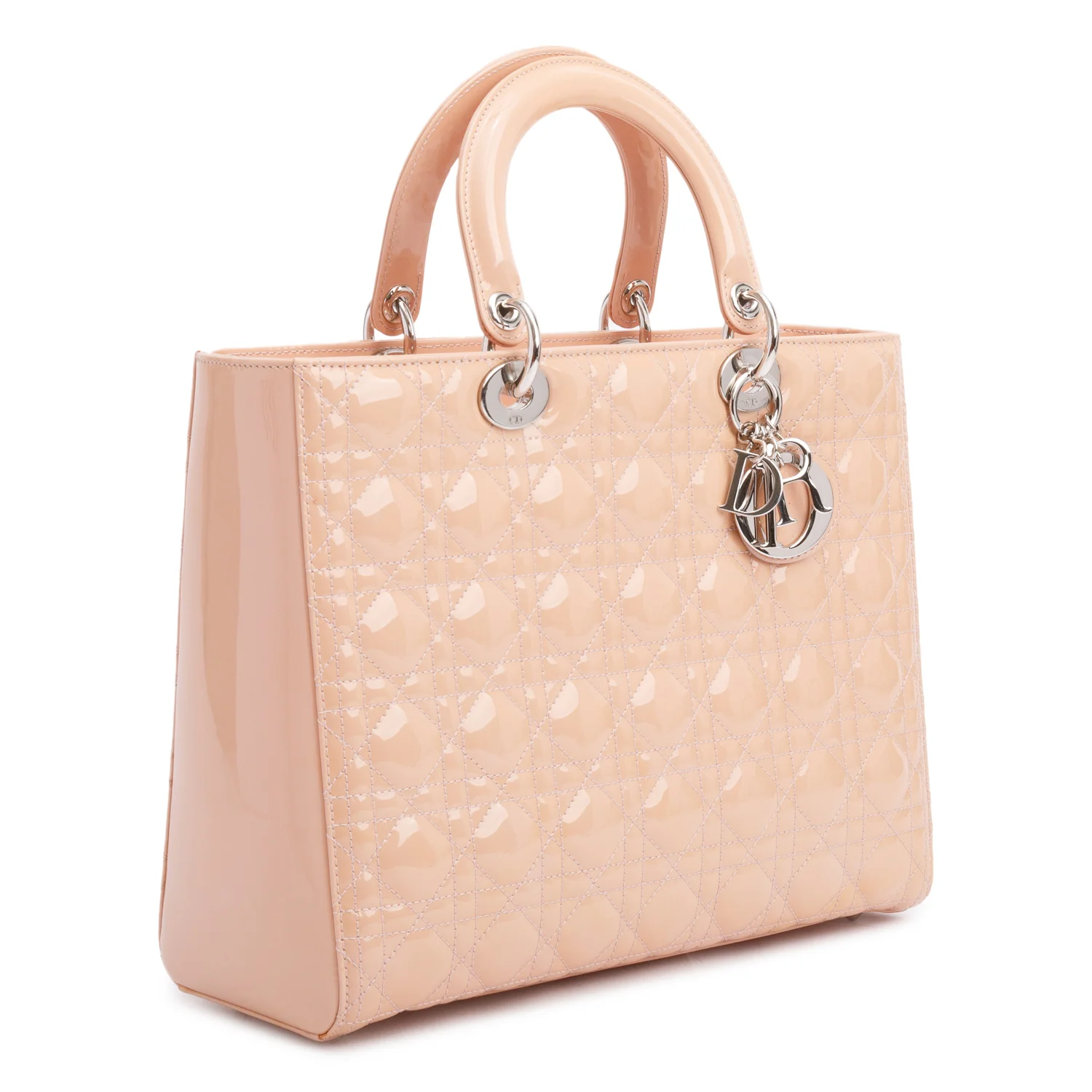 Christian Dior Beige Cannage Patent Leather Large Lady Dior Bag w/ Strap, Box & Authenticity Card - Image 5