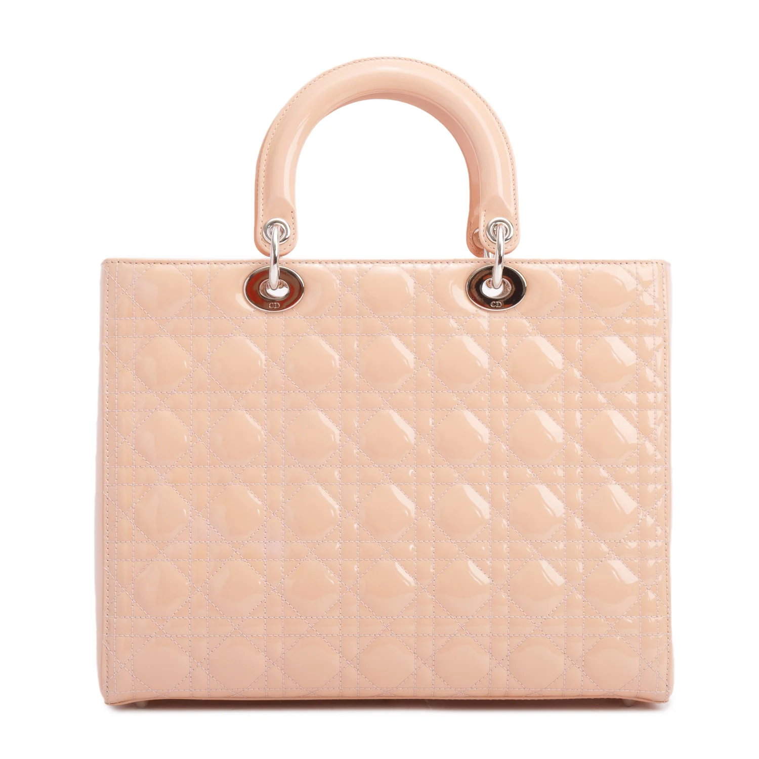 Christian Dior Beige Cannage Patent Leather Large Lady Dior Bag w/ Strap, Box & Authenticity Card - Image 6