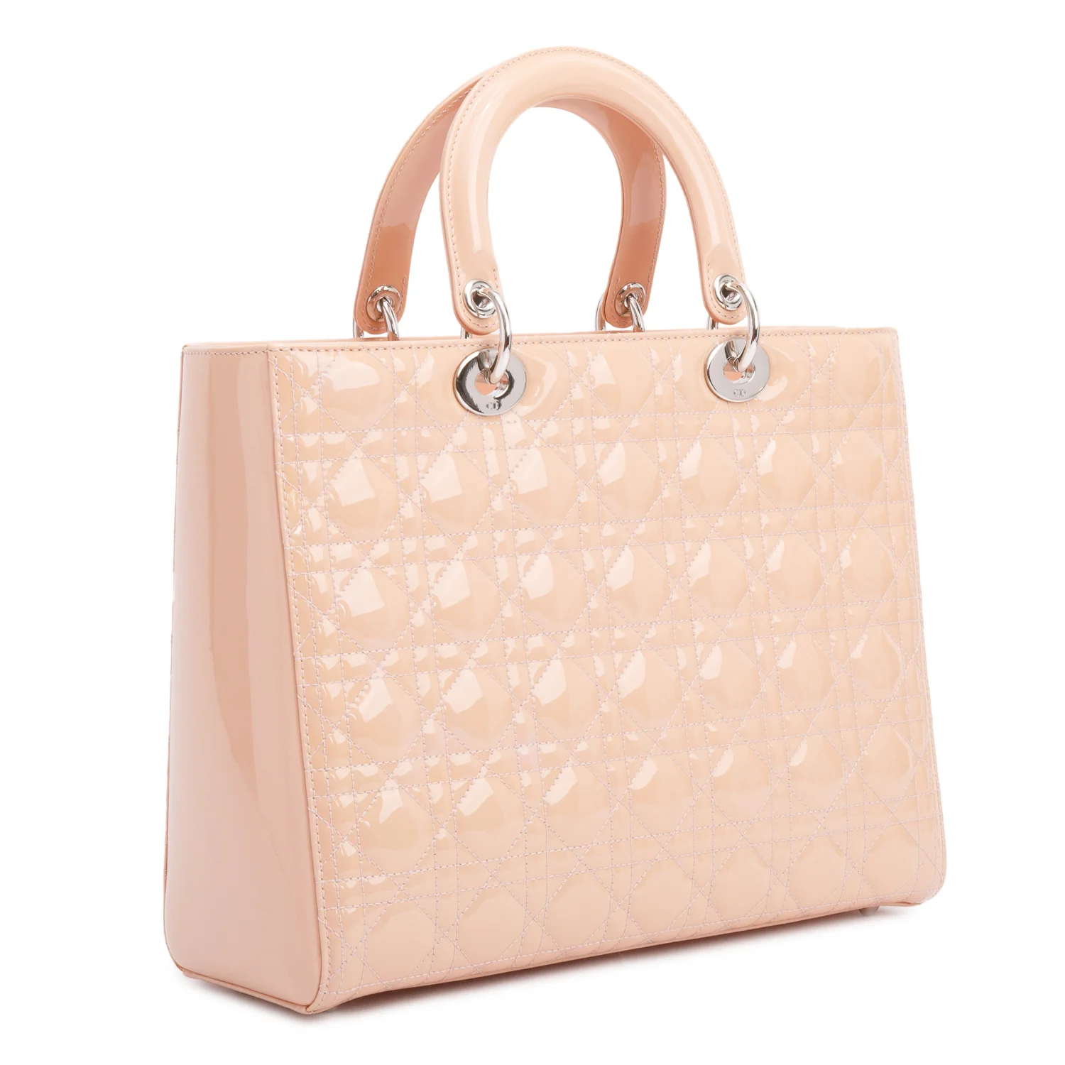 Christian Dior Beige Cannage Patent Leather Large Lady Dior Bag w/ Strap, Box & Authenticity Card - Image 7