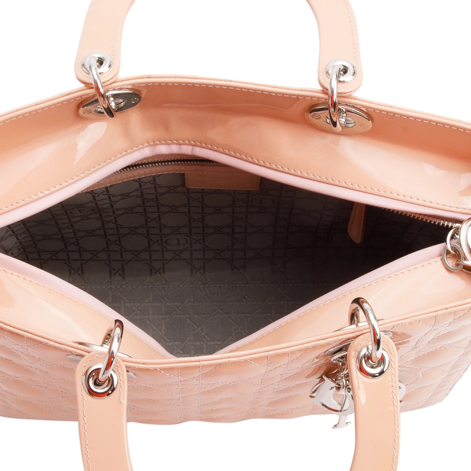 Christian Dior Beige Cannage Patent Leather Large Lady Dior Bag w/ Strap, Box & Authenticity Card - Image 9