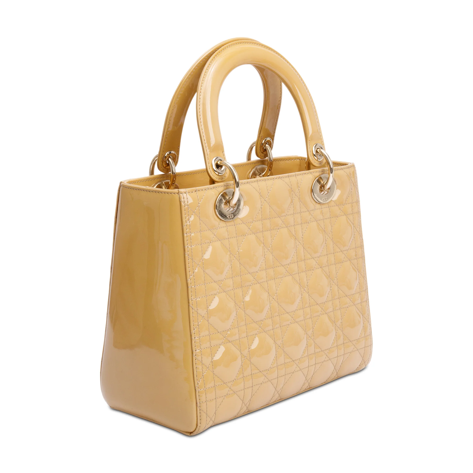 Christian Dior Beige Cannage Patent Leather Medium Lady Dior Bag w/ Strap & Authenticity Card - Image 6
