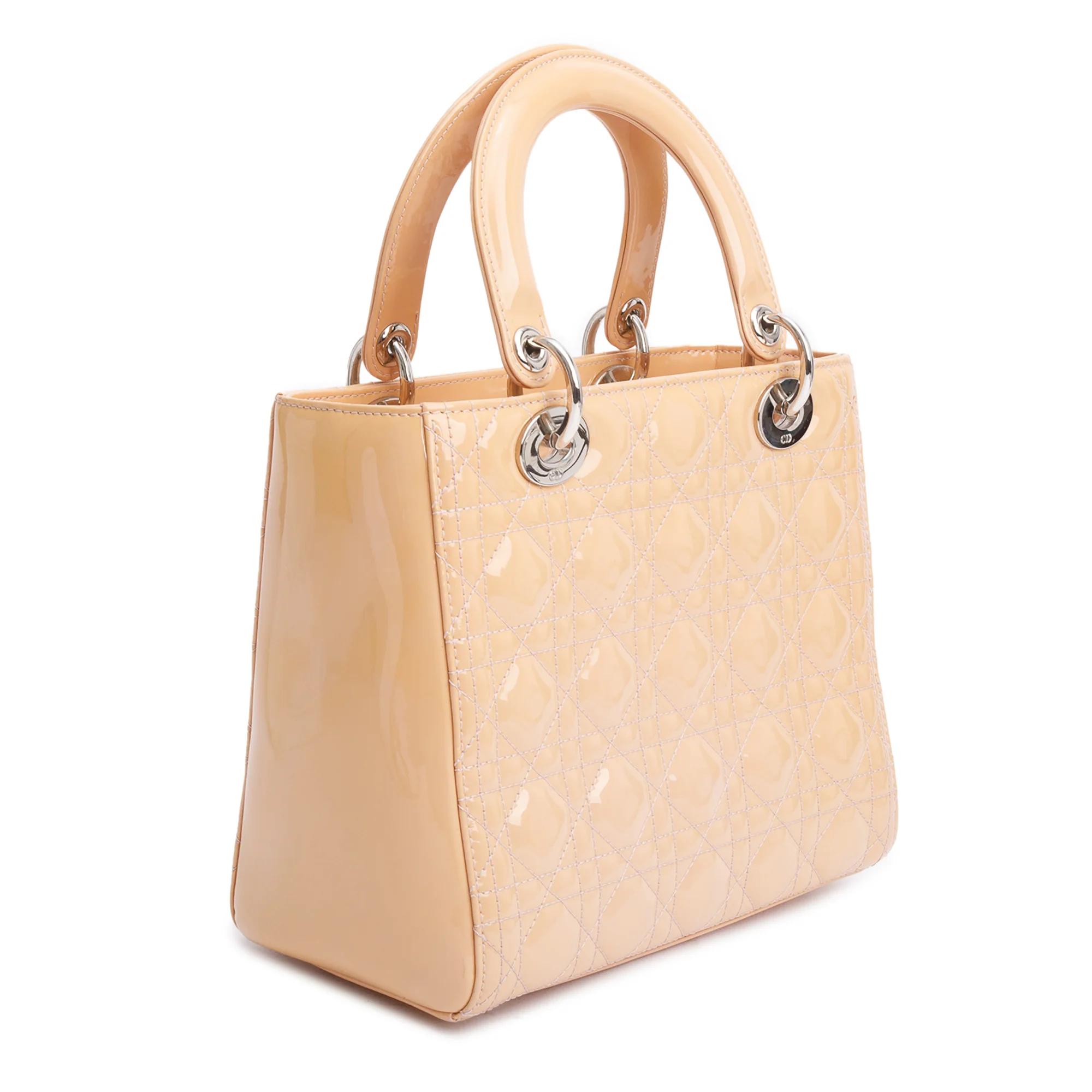 Christian Dior Beige Cannage Patent Leather Small Lady Dior Bag w/ Strap - Image 6