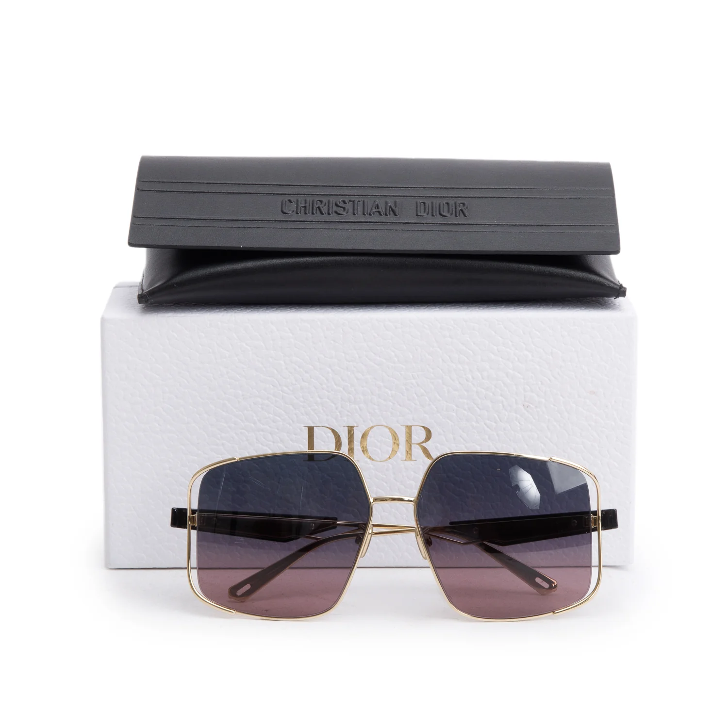 Christian Dior Black Acetate Gold Tone Metal ArchiDior S1U Square Sunglasses w/ Box & Case - Image 2