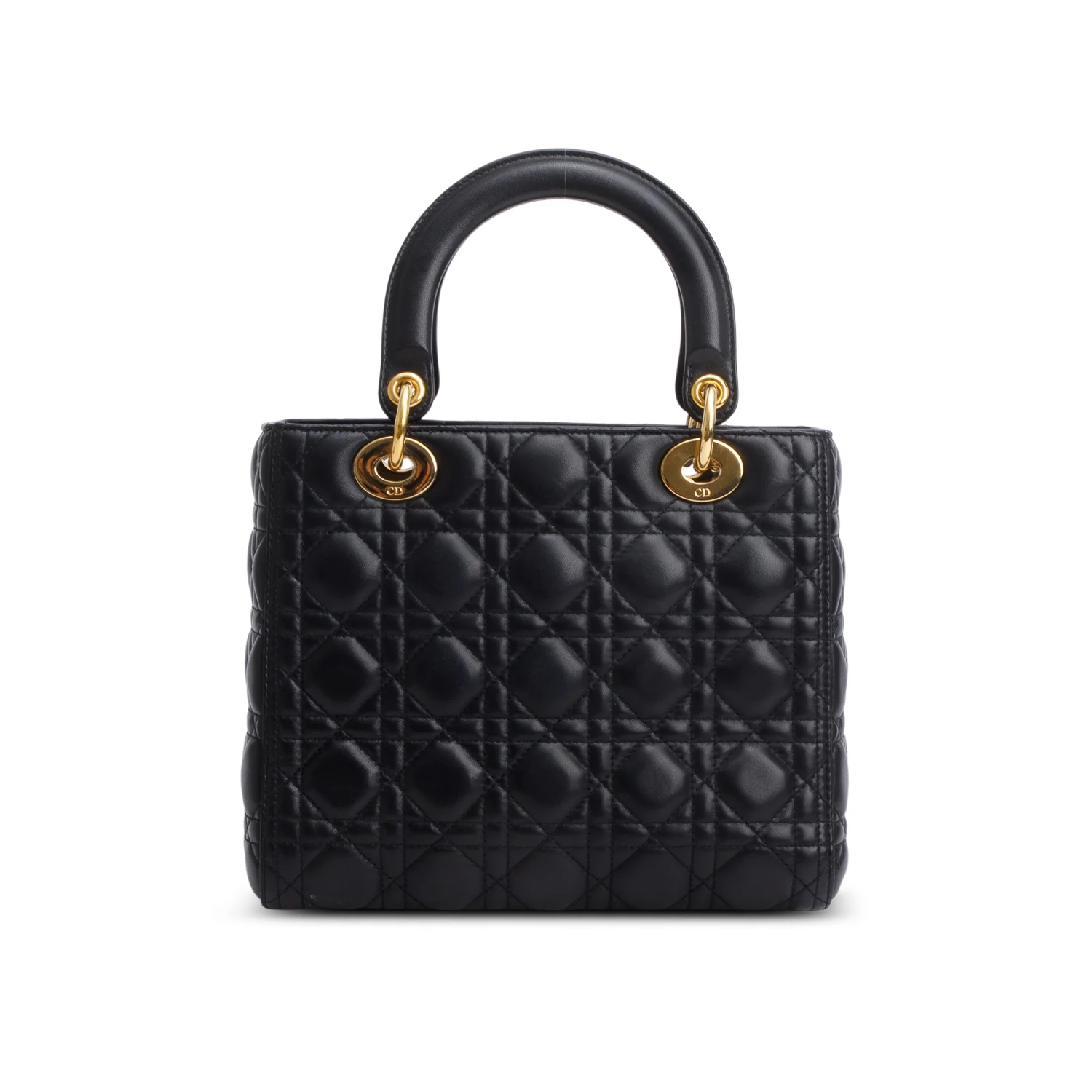 Christian Dior Black Cannage Lambskin Leather Medium Lady Dior Bag w/ Authenticity Card. Strap & Receipt - Image 4