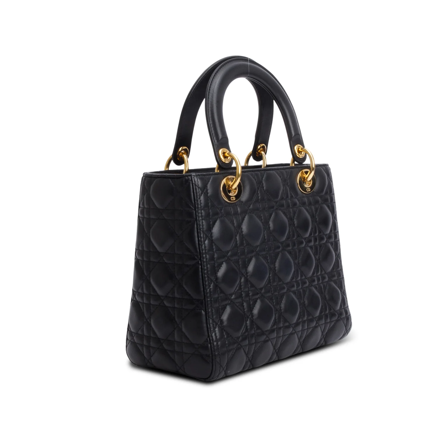 Christian Dior Black Cannage Lambskin Leather Medium Lady Dior Bag w/ Authenticity Card. Strap & Receipt - Image 5