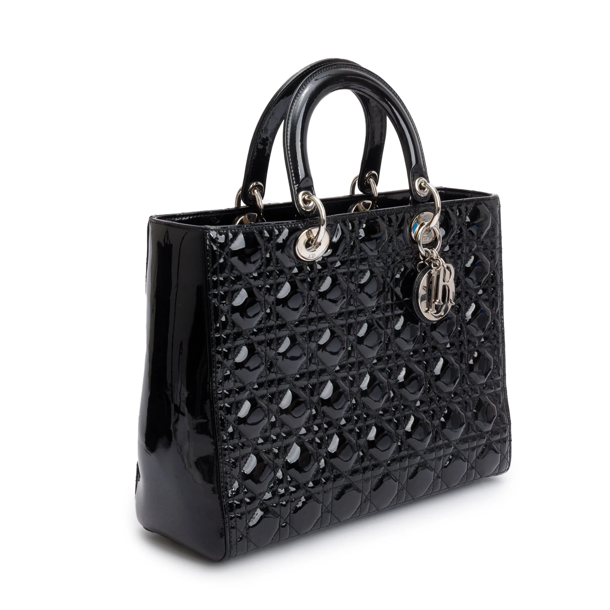 Christian Dior Black Cannage Patent Leather Large Lady Dior Bag w/ Strap - Image 4