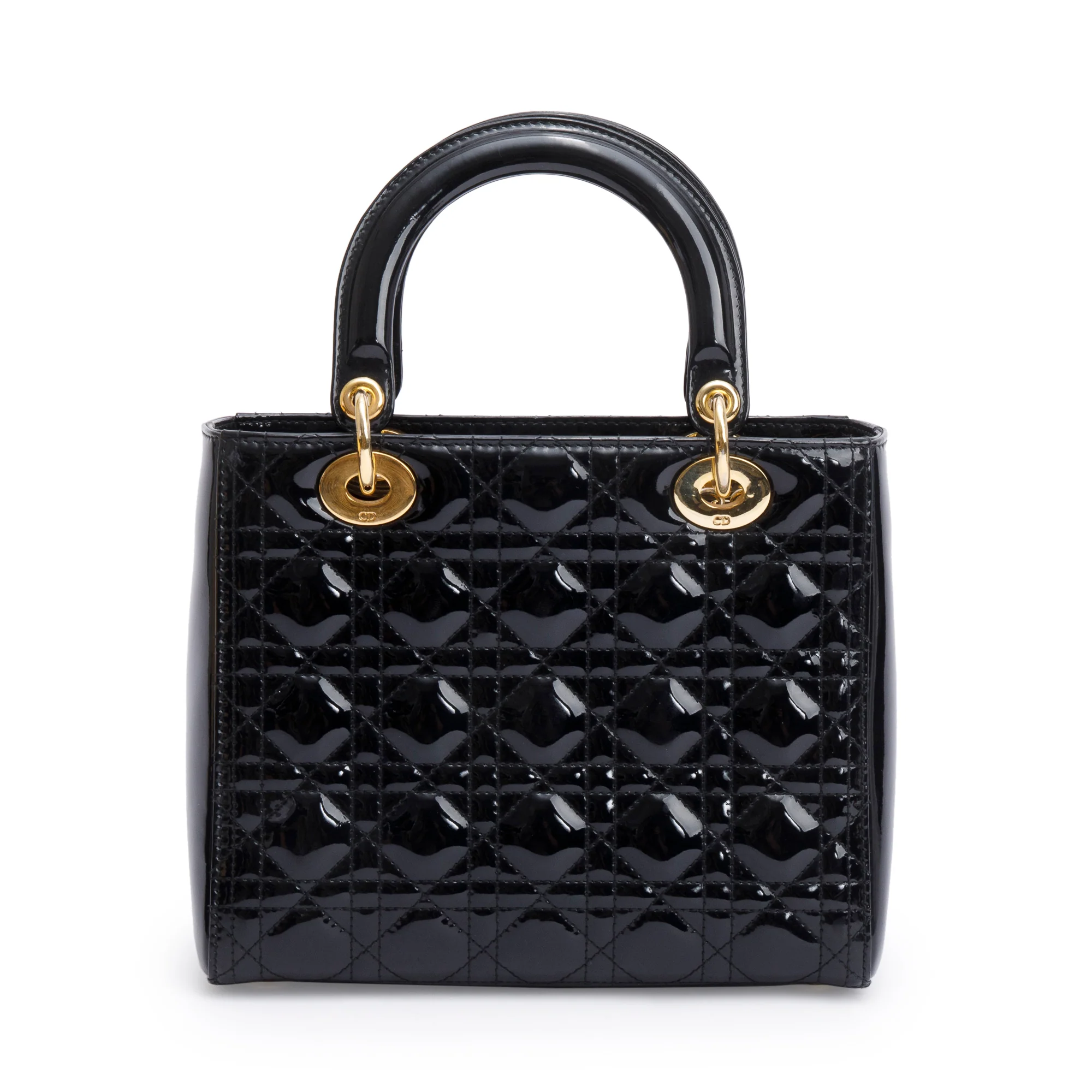 Christian Dior Black Cannage Patent Leather Medium Lady Dior Bag w/ Strap - Image 4