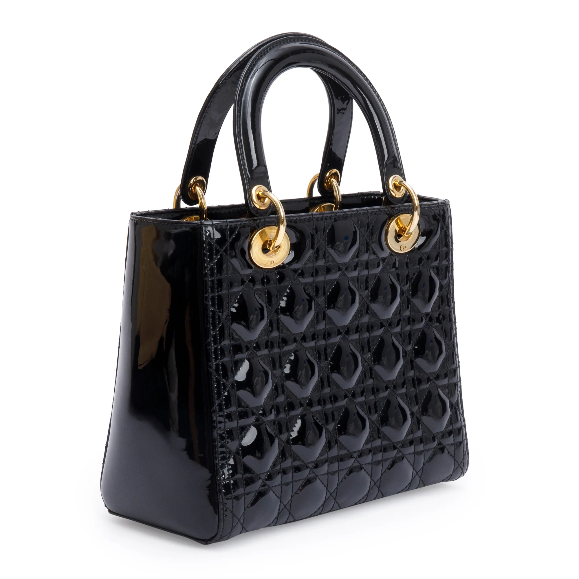 Christian Dior Black Cannage Patent Leather Medium Lady Dior Bag w/ Strap - Image 5
