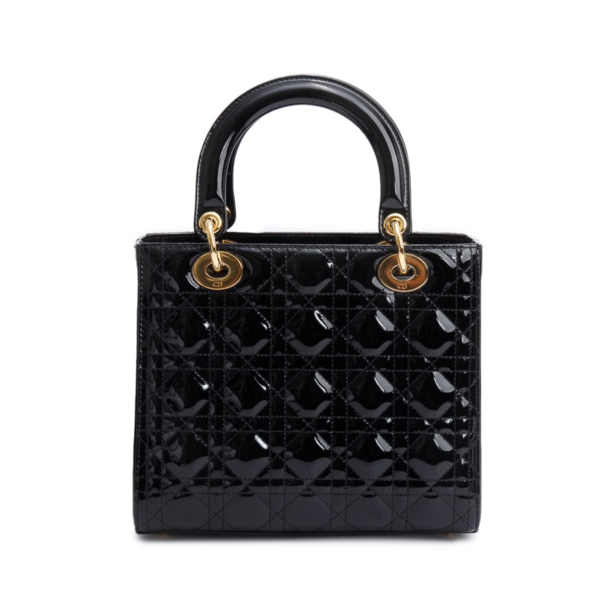 Christian Dior Black Cannage Patent Leather Medium Lady Dior Bag w/ Strap & Authenticity Card - Image 5