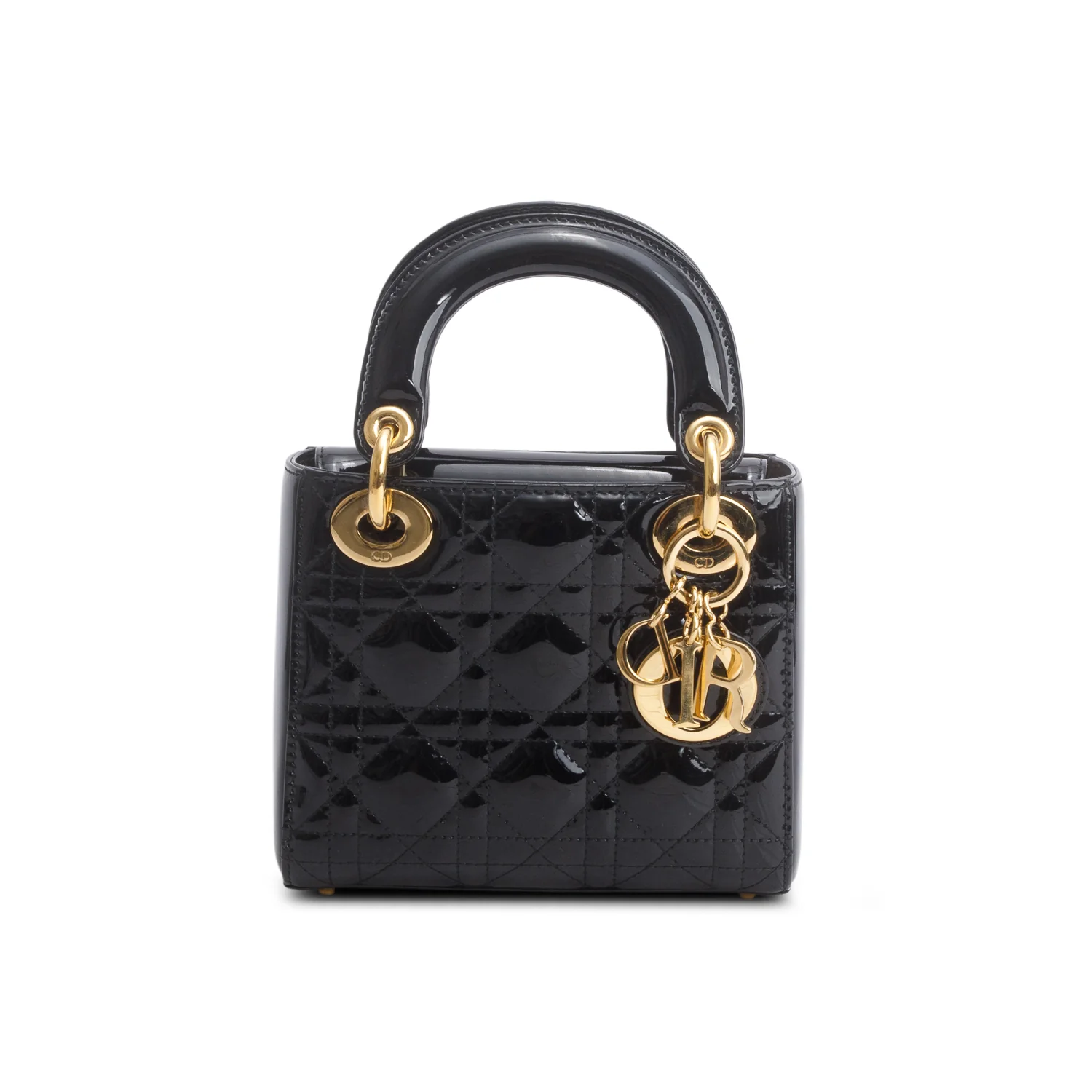 Christian Dior Black Cannage Patent Leather Mini Lady Dior Bag w/ Authenticity Card & Strap - Image 3