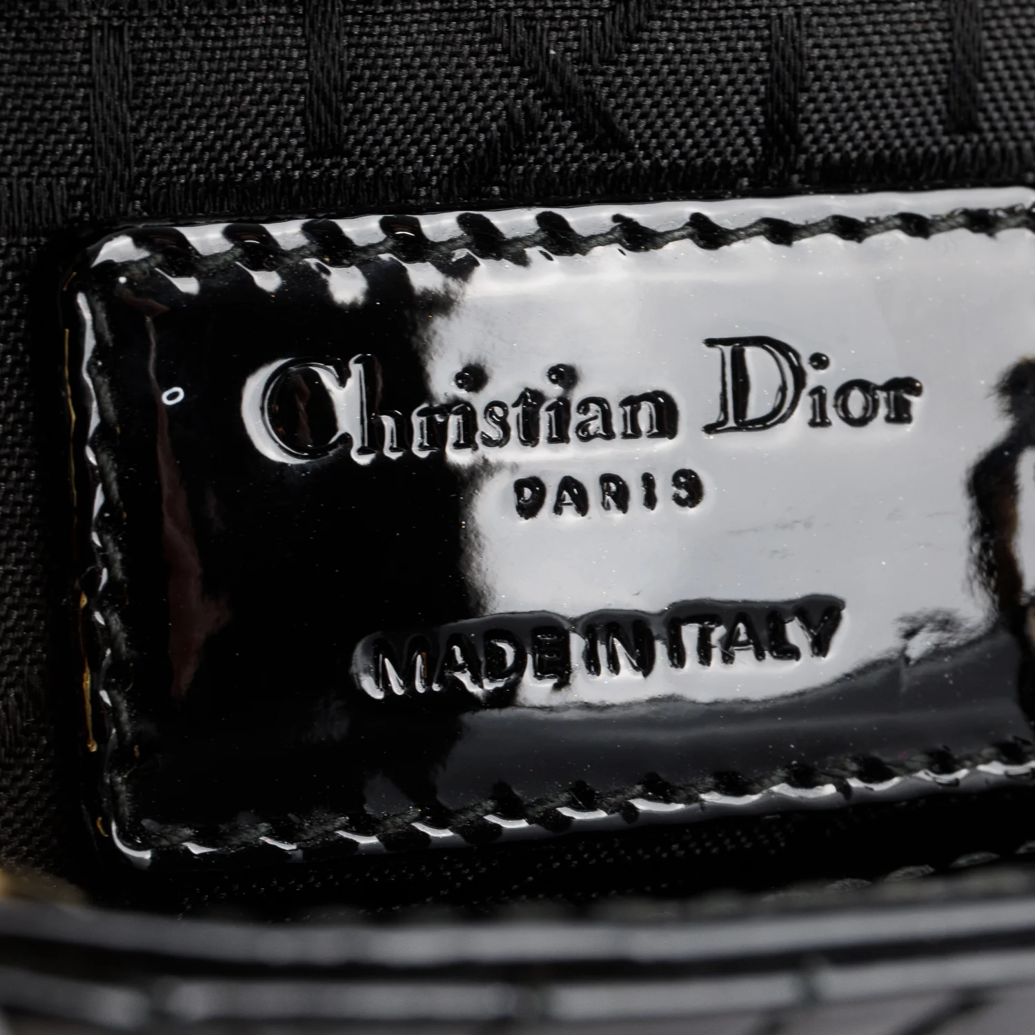 Christian Dior Black Cannage Patent Leather Mini Lady Dior Bag w/ Authenticity Card & Strap - Image 9