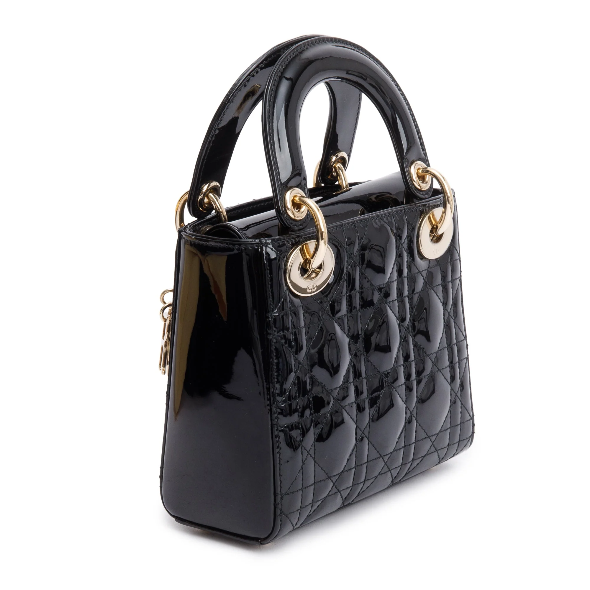 Christian Dior Black Cannage Patent Leather Mini Lady Dior Bag w/ Box - Image 5
