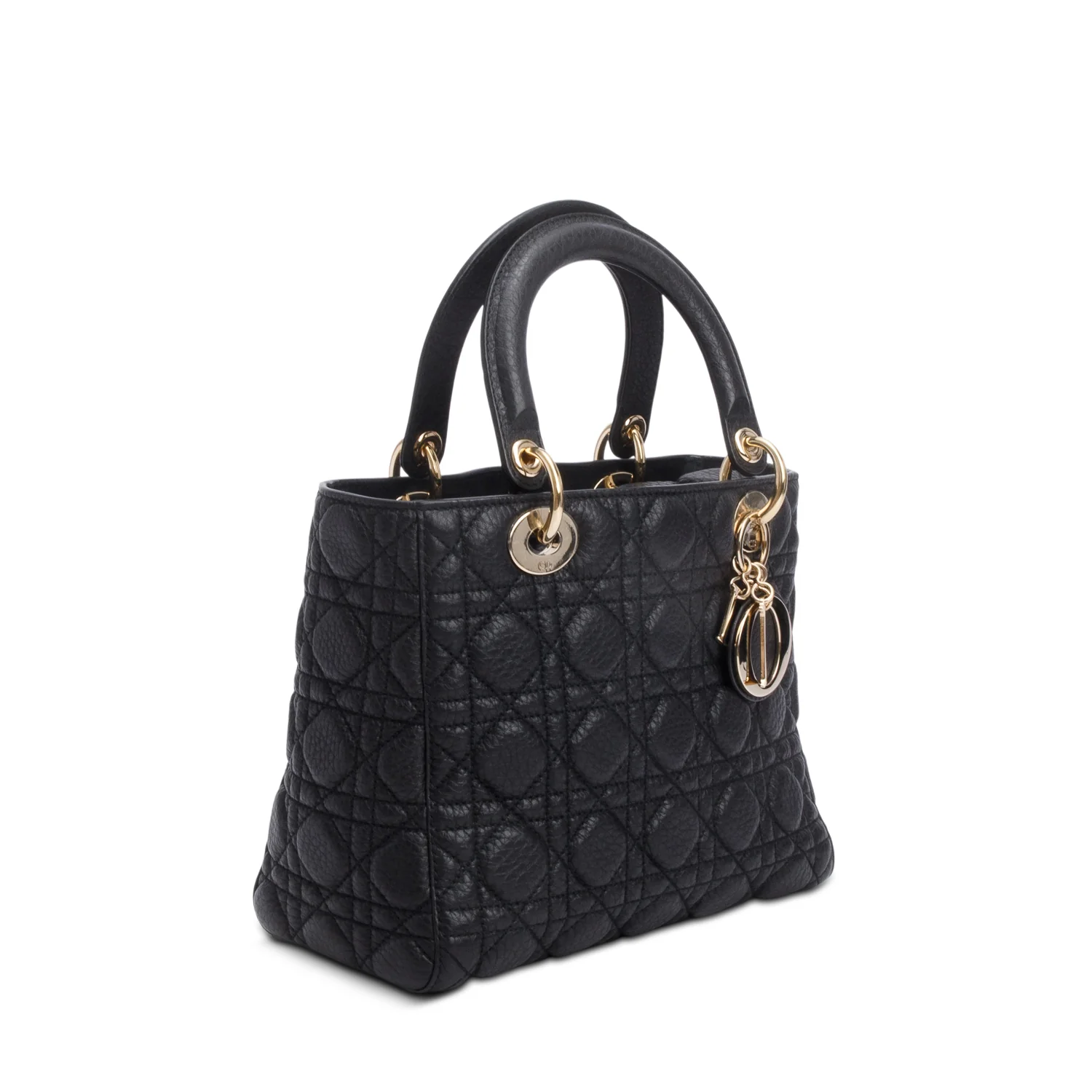 Christian Dior Black Grained Calfskin Cannage Medium Lady Dior w/ Box - Image 3