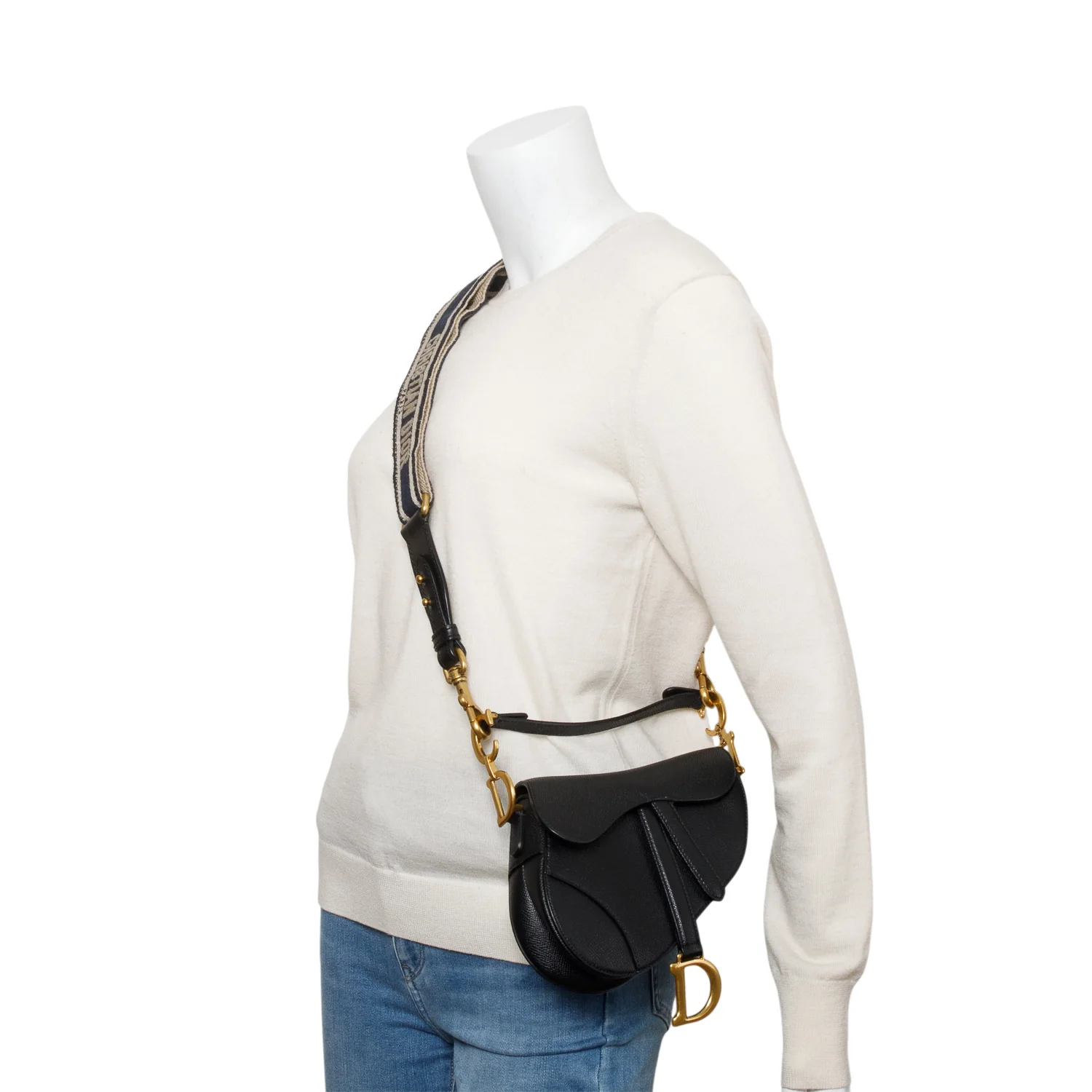 Christian Dior Black Grained Calfskin Leather Mini Saddle Bag w/ Strap & Box - Image 2