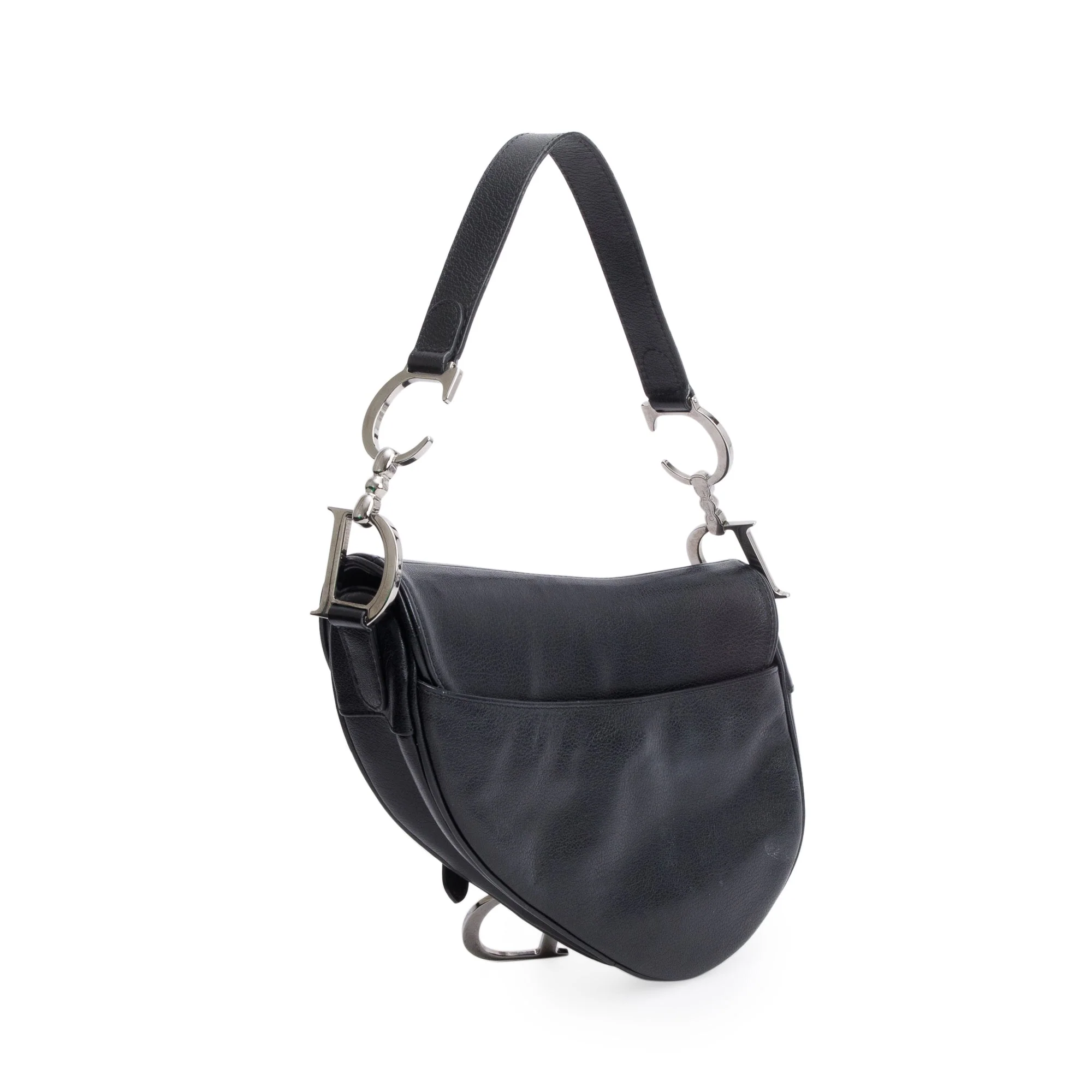 Christian Dior Black Grained Calfskin Leather Saddle Bag - Image 5