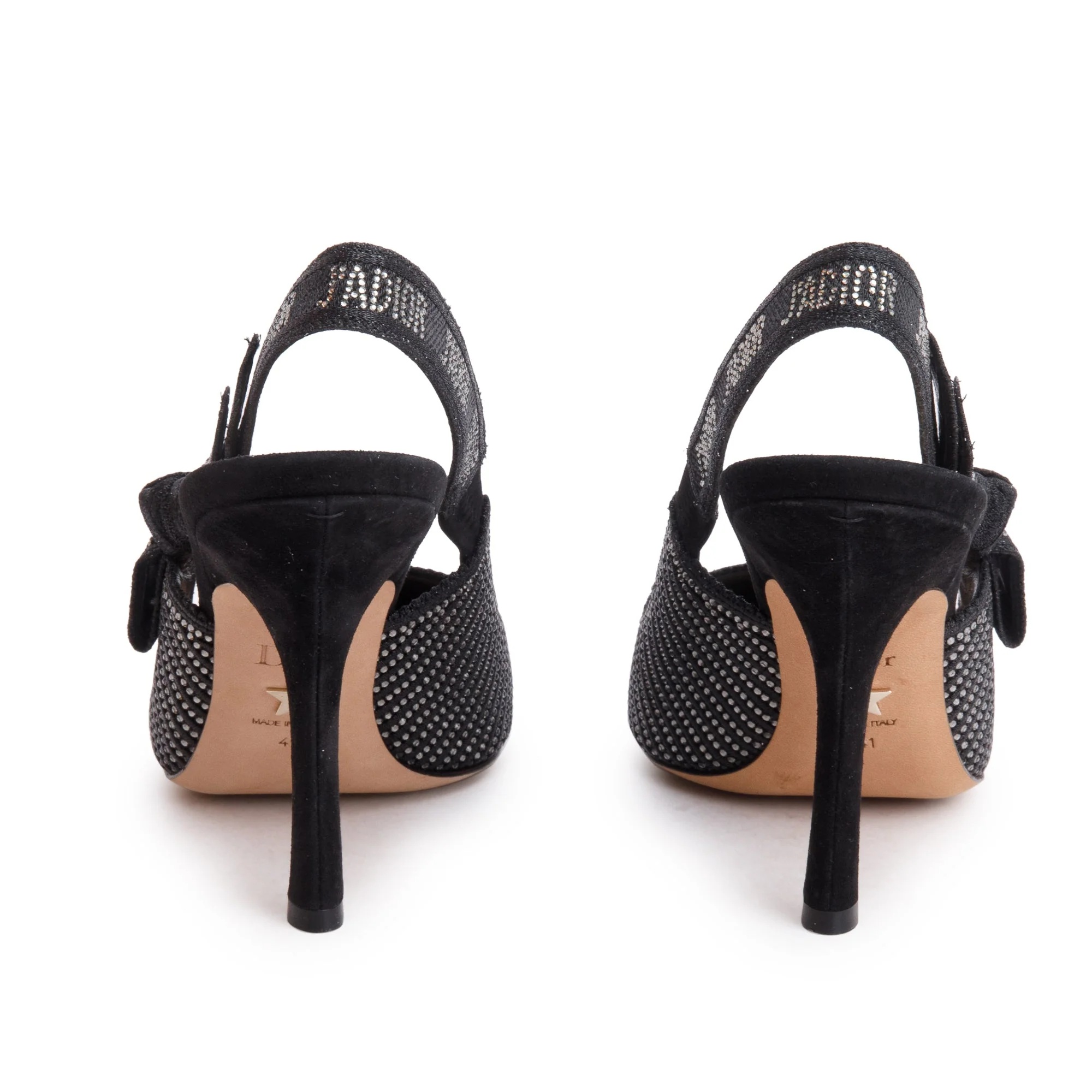 Christian Dior Black Leather Crystal Embellished J'Adior Slingback Pumps, Size 41 w/ Box - Image 5