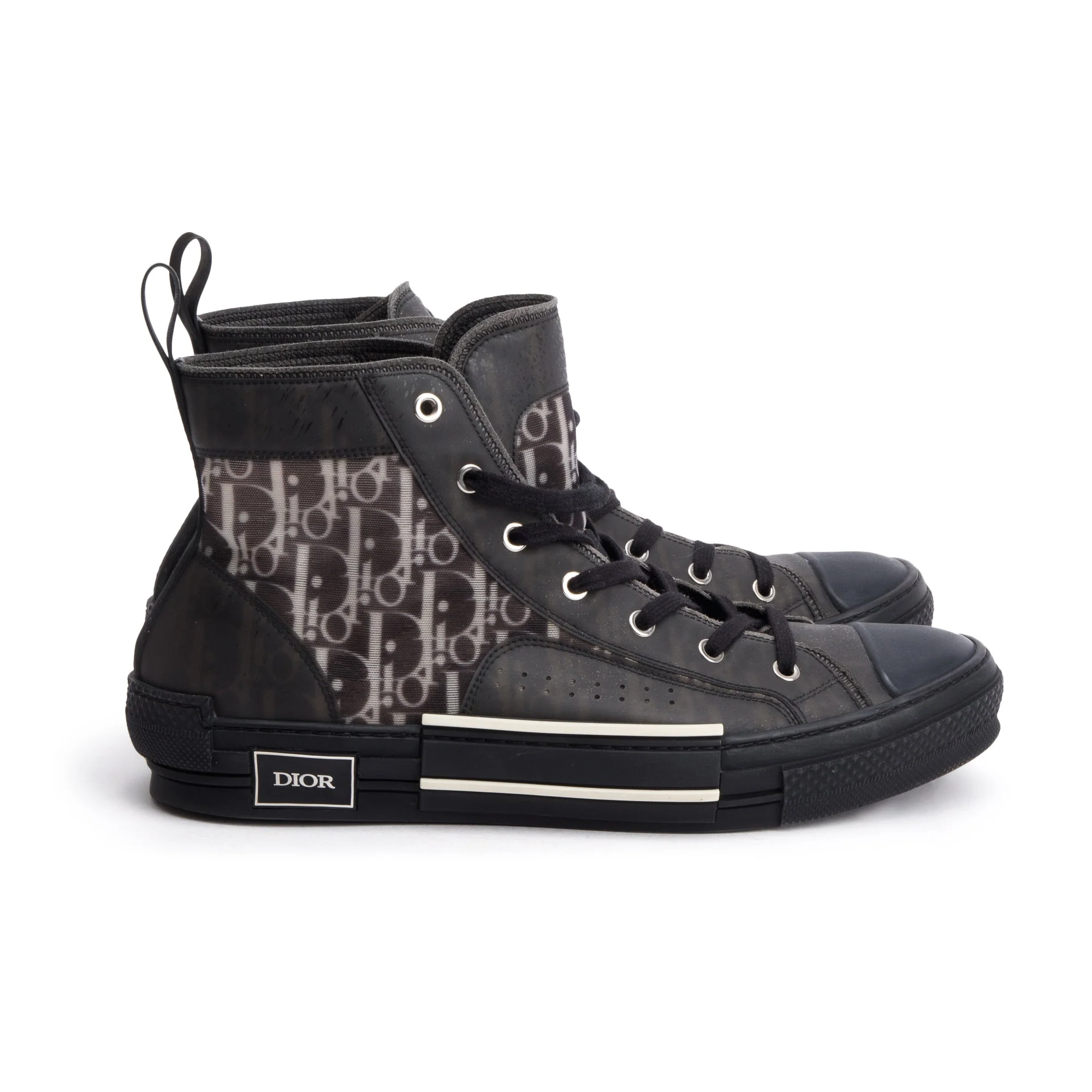 Christian Dior Black Oblique Transparent Canvas B23 High-Top Sneakers, Size 45 w/ Box - Image 4