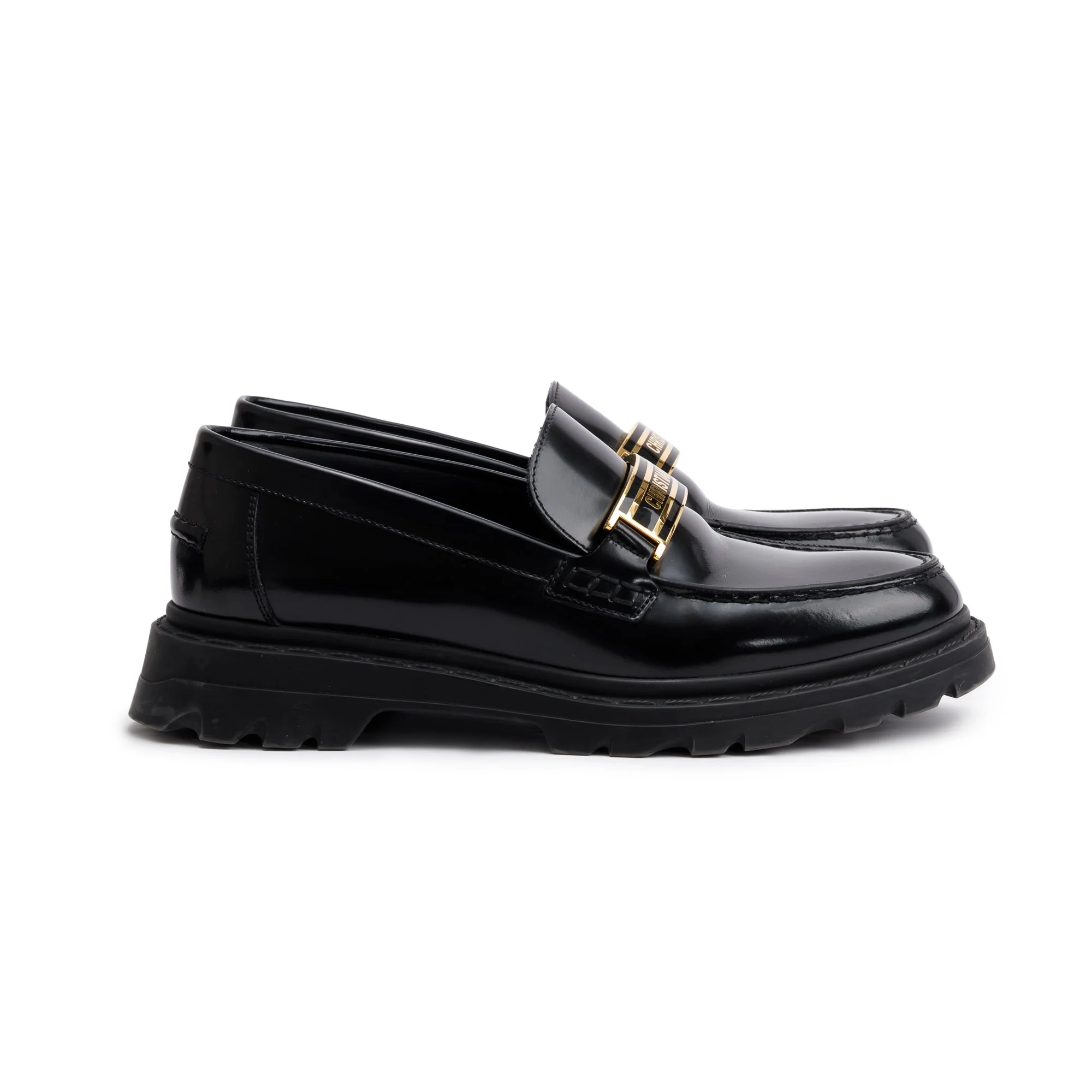 Christian Dior Black Smooth Calfskin Leather Dior Code Loafers, Size 37 - Image 4