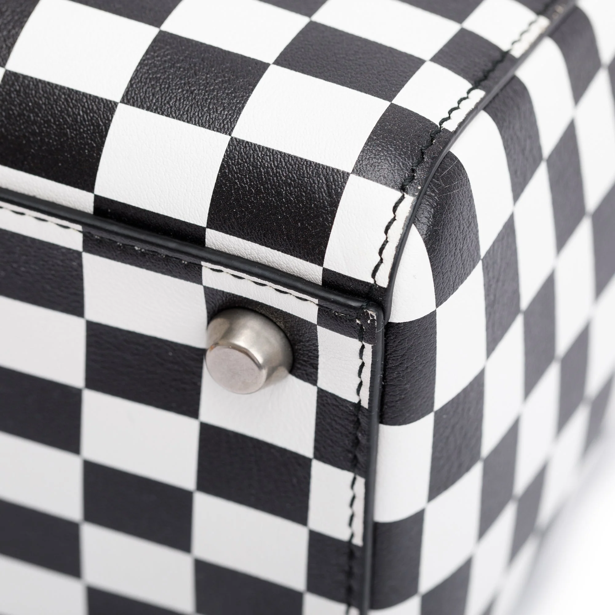 Christian Dior Black & White Check Print Leather Medium Lady Dior Bag w/ Strap, Box & Authenticity Card - Image 8