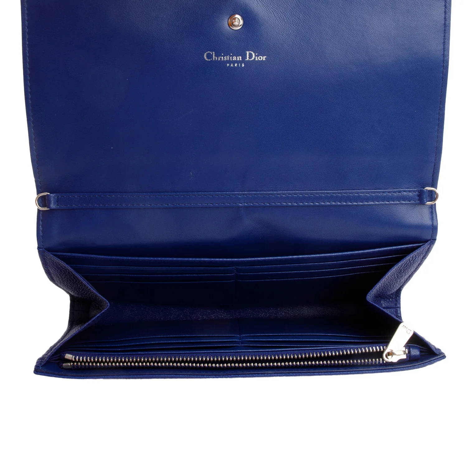 Christian Dior Blue Grained Calfskin Leather Diorama Croisiere Wallet on Chain w/ Box - Image 8