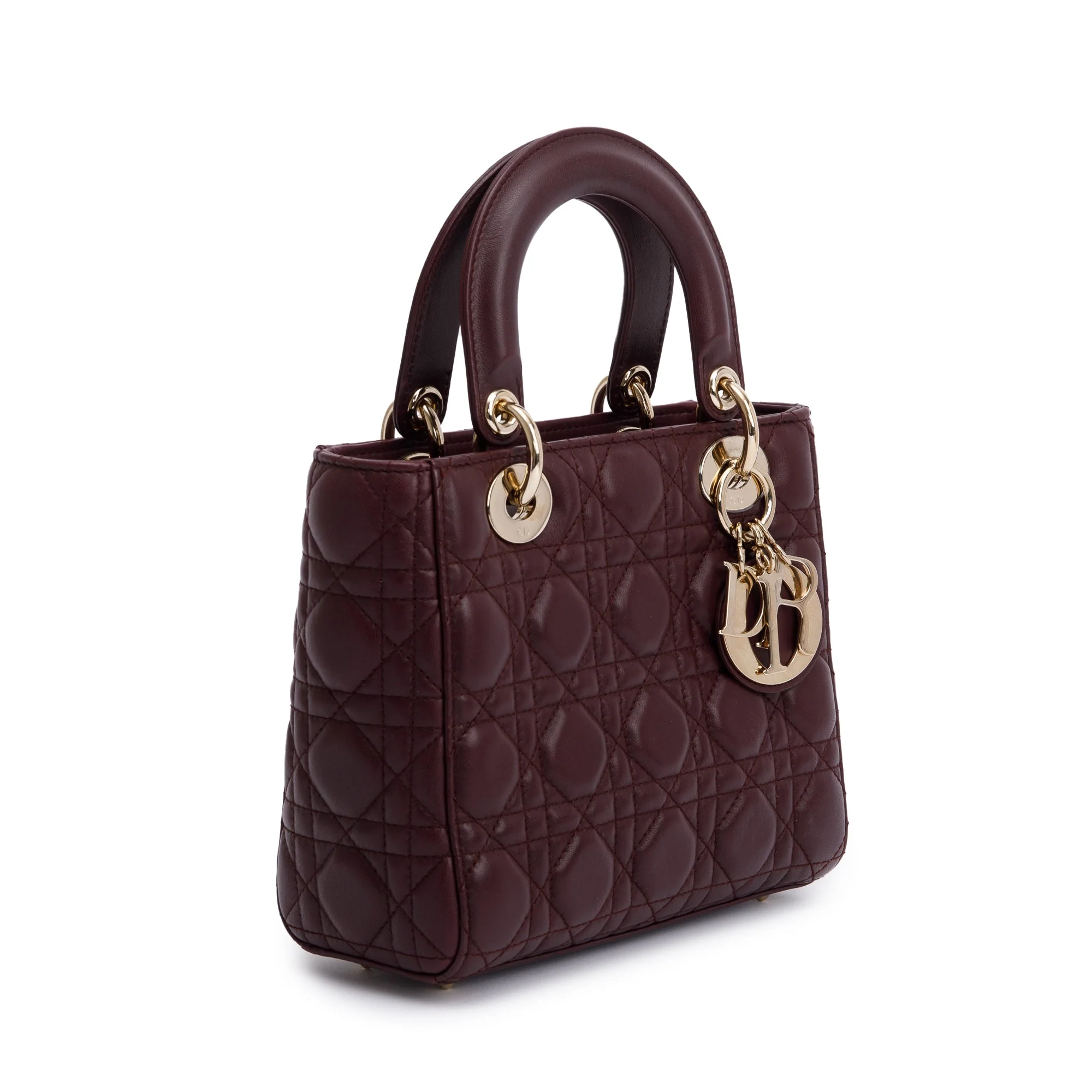 Christian Dior Burgundy Cannage Leather Small Lady Dior Bag w/ Strap, Box & Authenticity Card - Image 5
