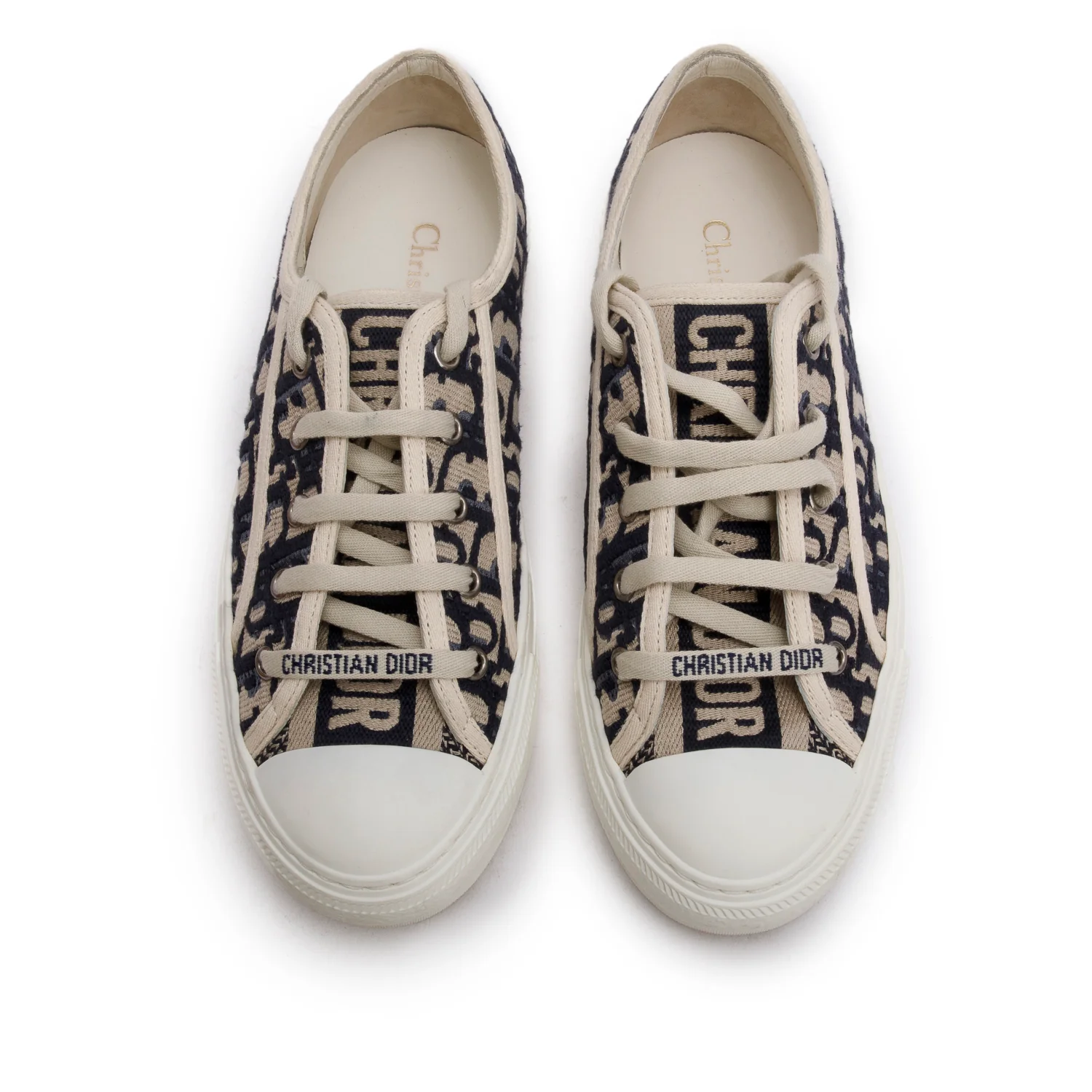 Christian Dior Deep Blue Oblique Embroidered Cotton Walk'n'Dior Sneakers, Size 37.5 w/ Box