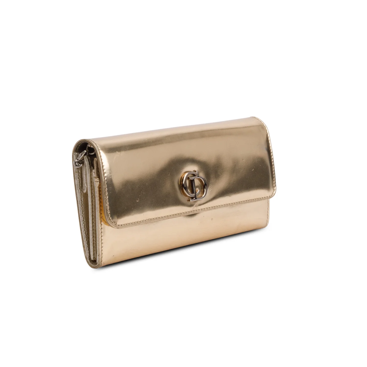 Christian Dior Gold Patent Leather Timeless Rendezvous Wallet on Chain w/ Box & Receipt - Image 4