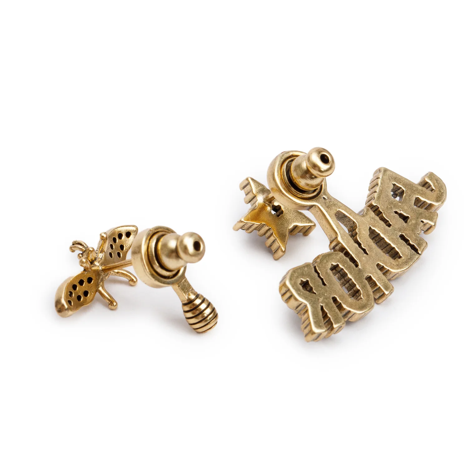 Christian Dior Gold-Plated Crystal J'Adior Asymmetrical Bee Earrings w/ Box - Image 3