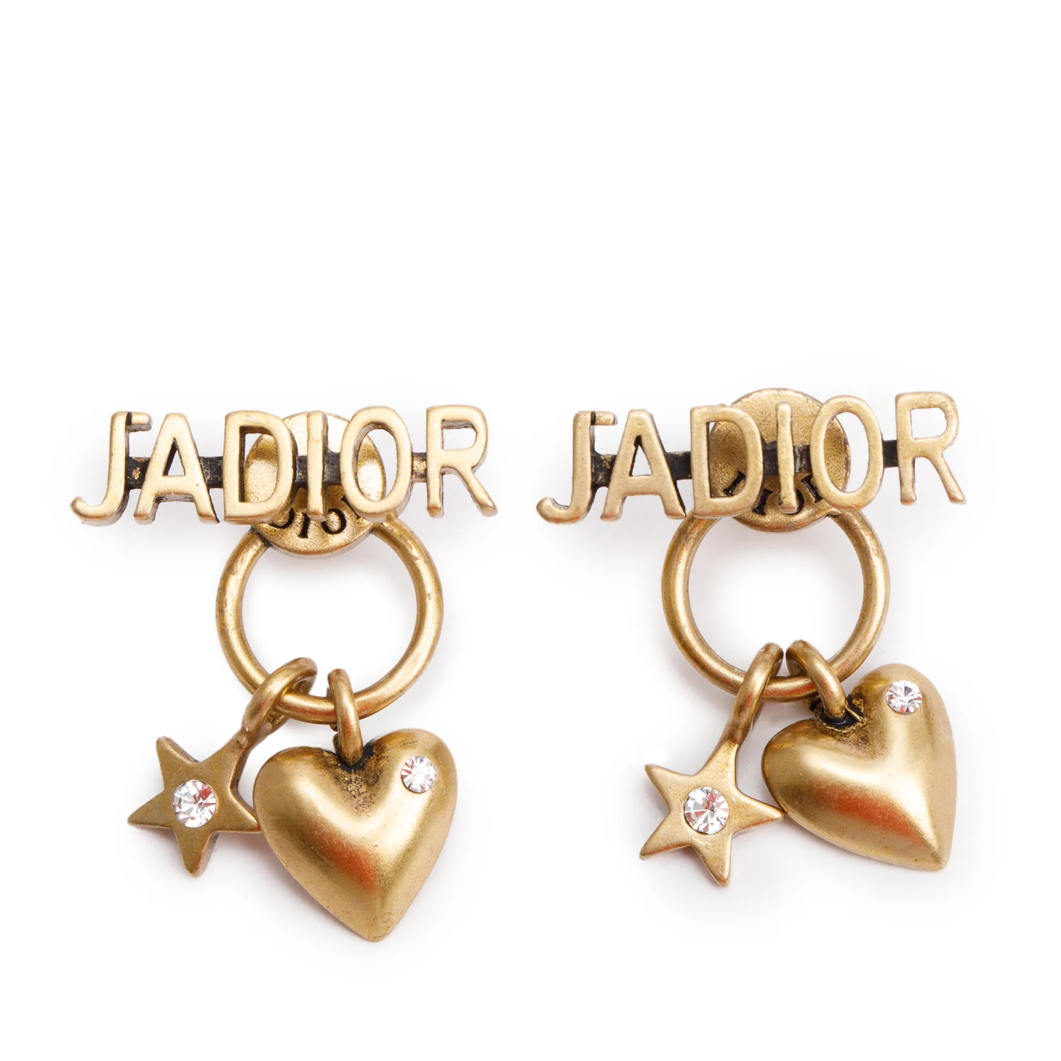 Christian Dior Gold-Plated Crystal J'Adior Heart & Star Earrings w/ Box