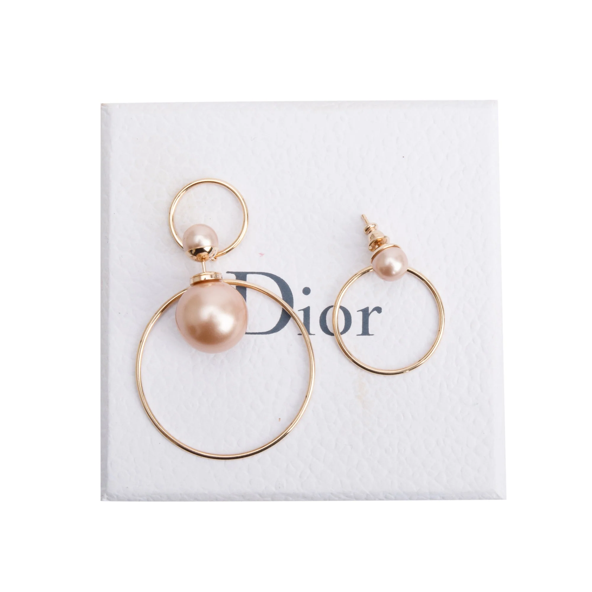 Christian Dior Gold Plated Faux Pearl Mise en Dior Tribales Hoop Earrings w/ Box - Image 2