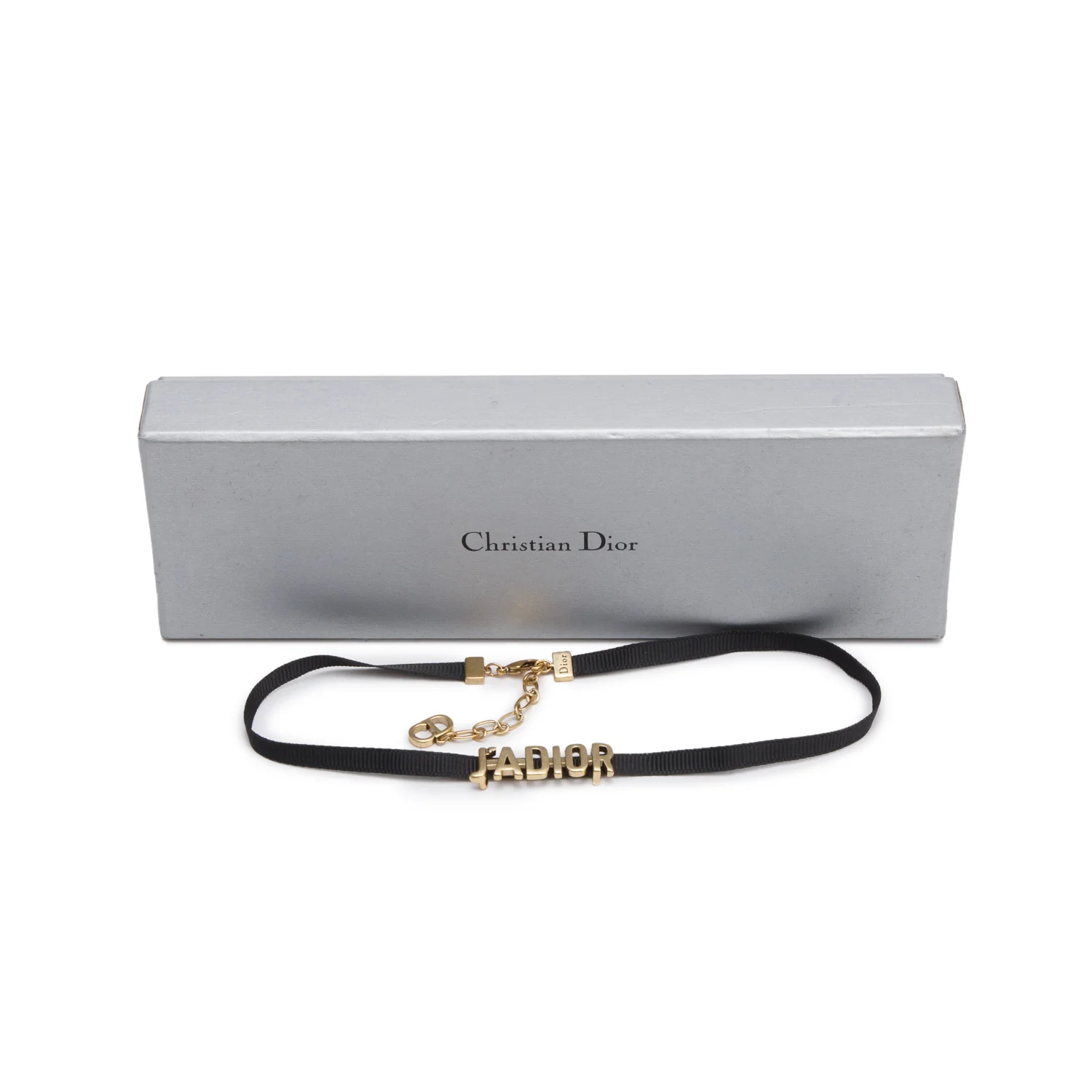 Christian Dior Gold Plated J'ADIOR Black Ribbon Choker Necklace w/ Box - Image 3