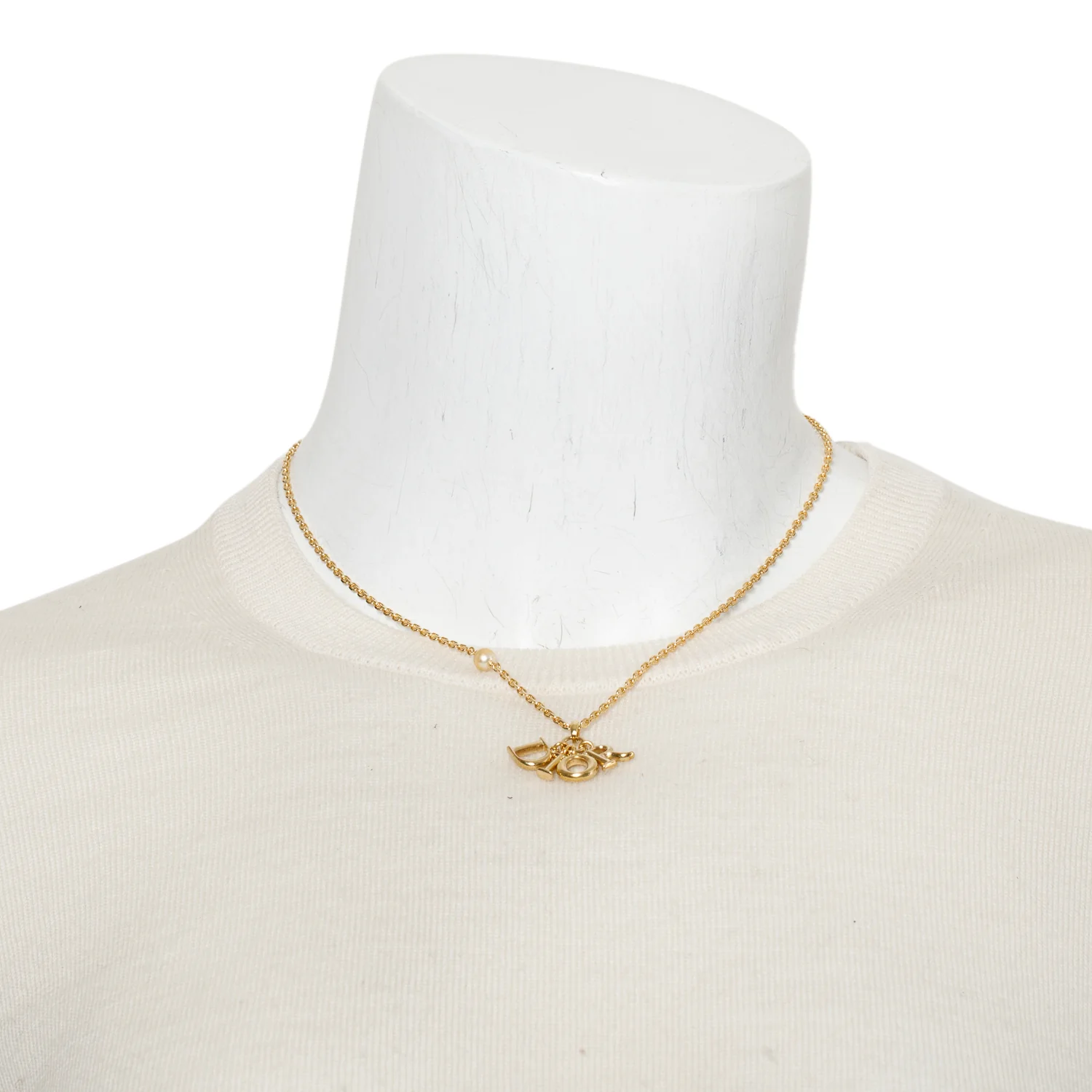 Christian Dior Gold Plated Logo Pendant Necklace w/ Box - Image 2