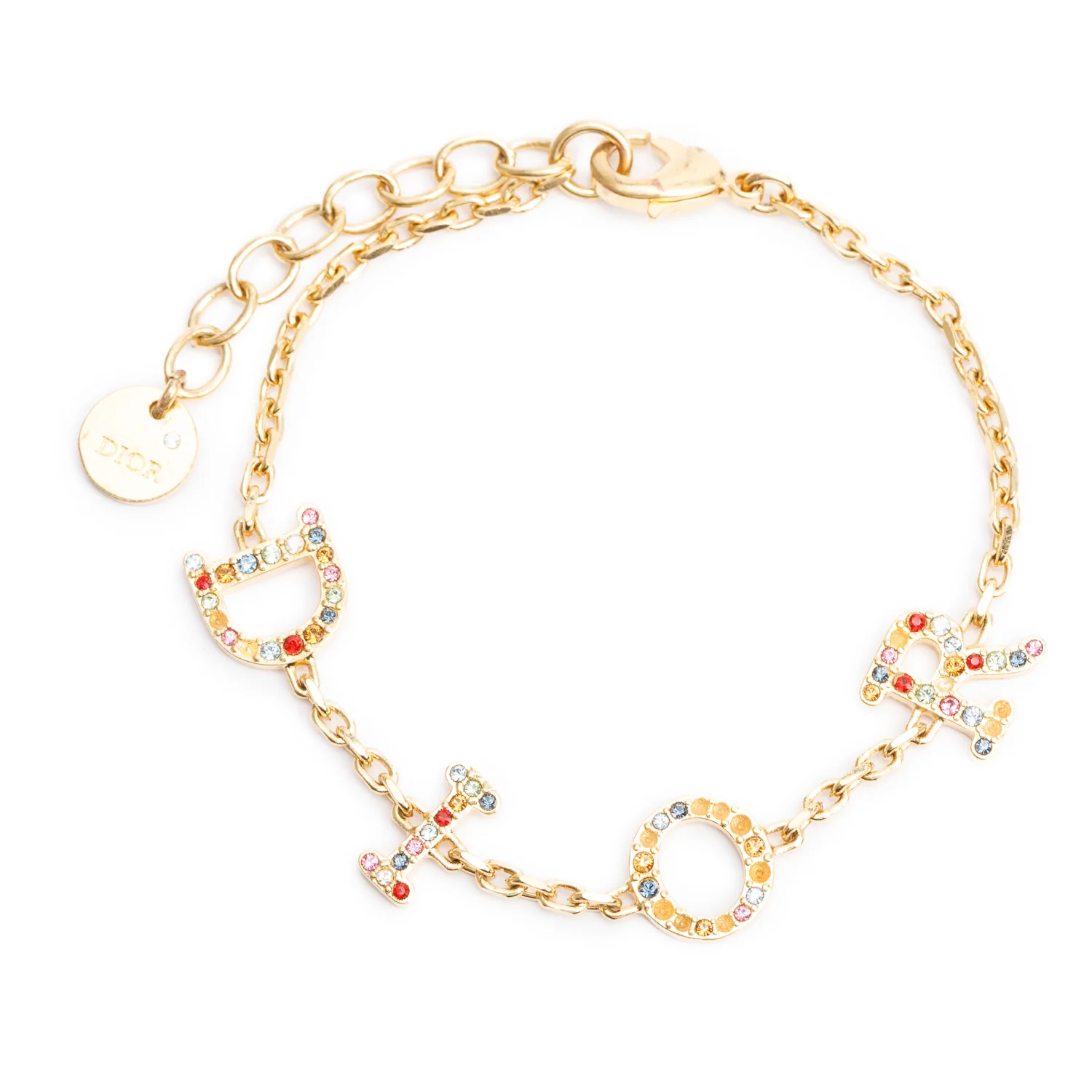 Christian Dior Gold-Plated Multicolour Crystal Dio(r)evolution Chain Bracelet w/ Box