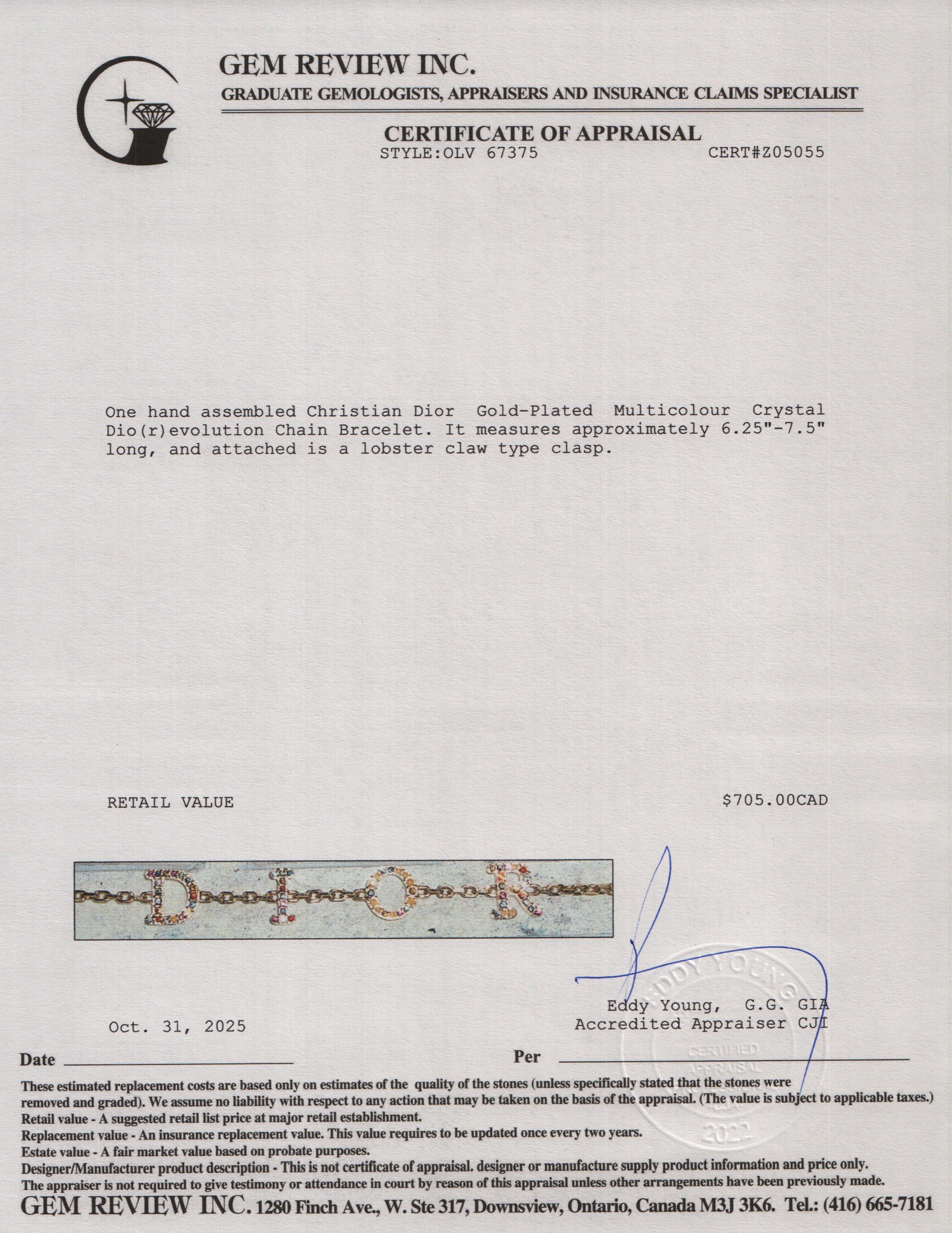 Christian Dior Gold-Plated Multicolour Crystal Dio(r)evolution Chain Bracelet w/ Box - Image 4