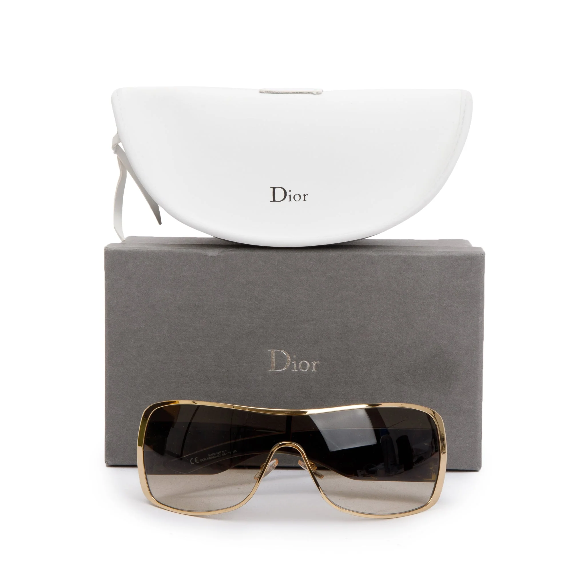 Christian Dior Gold Tone Metal Brown Acetate Indinight2 Shield Sunglasses w/ Box & Case - Image 2