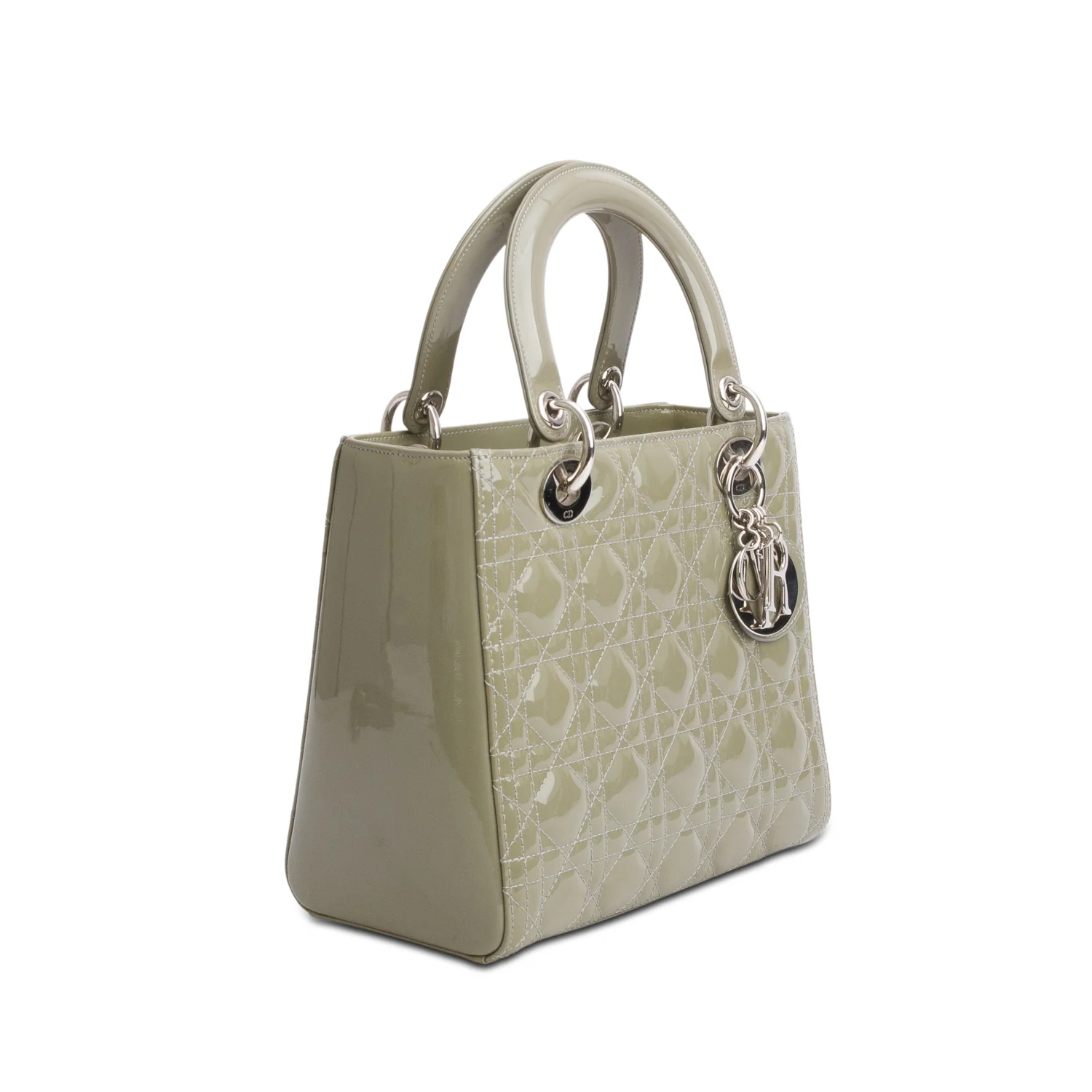 Christian Dior Green Cannage Patent Leather Medium Lady Dior Bag w/ Strap - Image 4