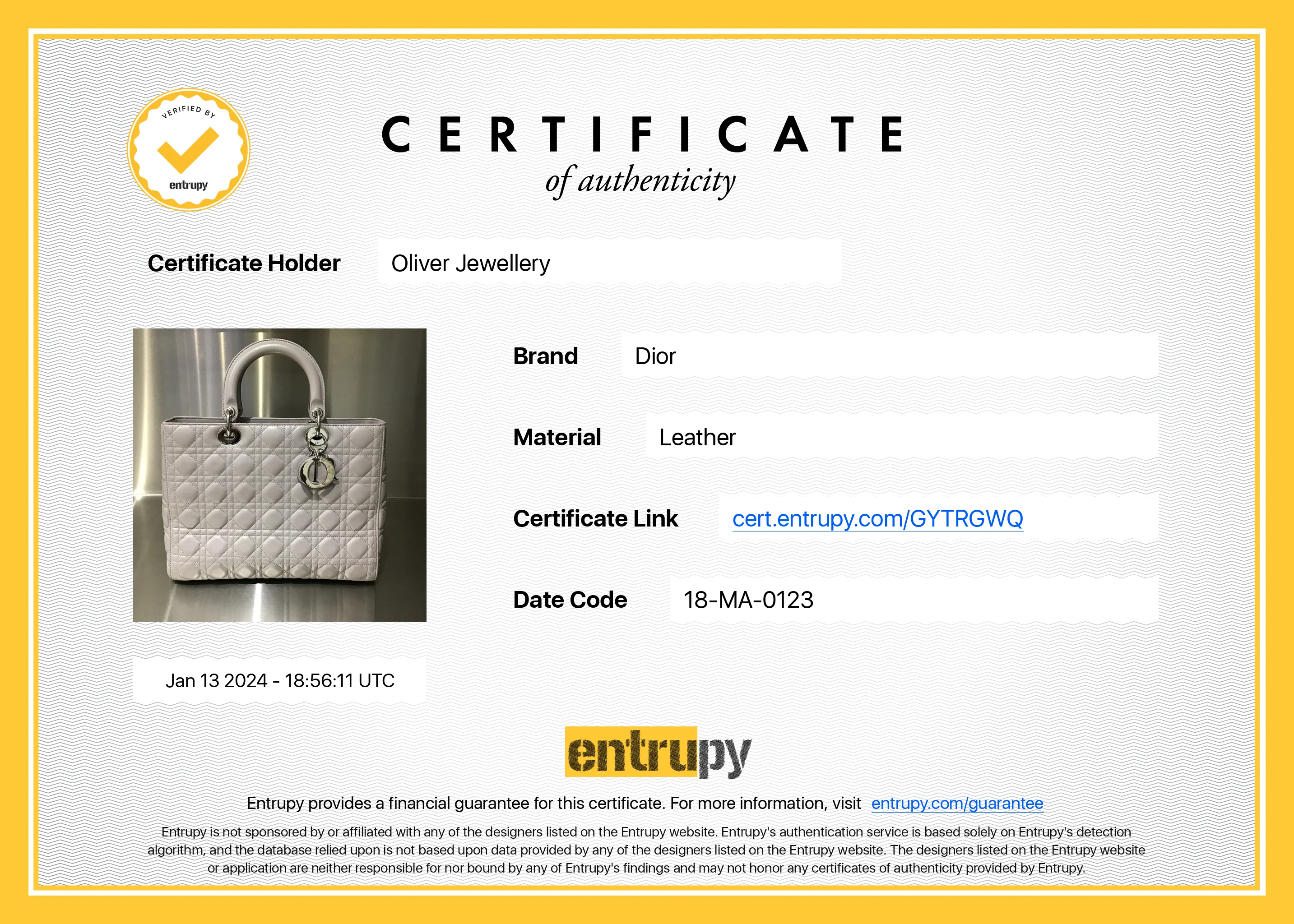 Christian Dior Grey Cannage Lambskin Leather Large Lady Dior Bag w/ Authenticity Card - Image 13