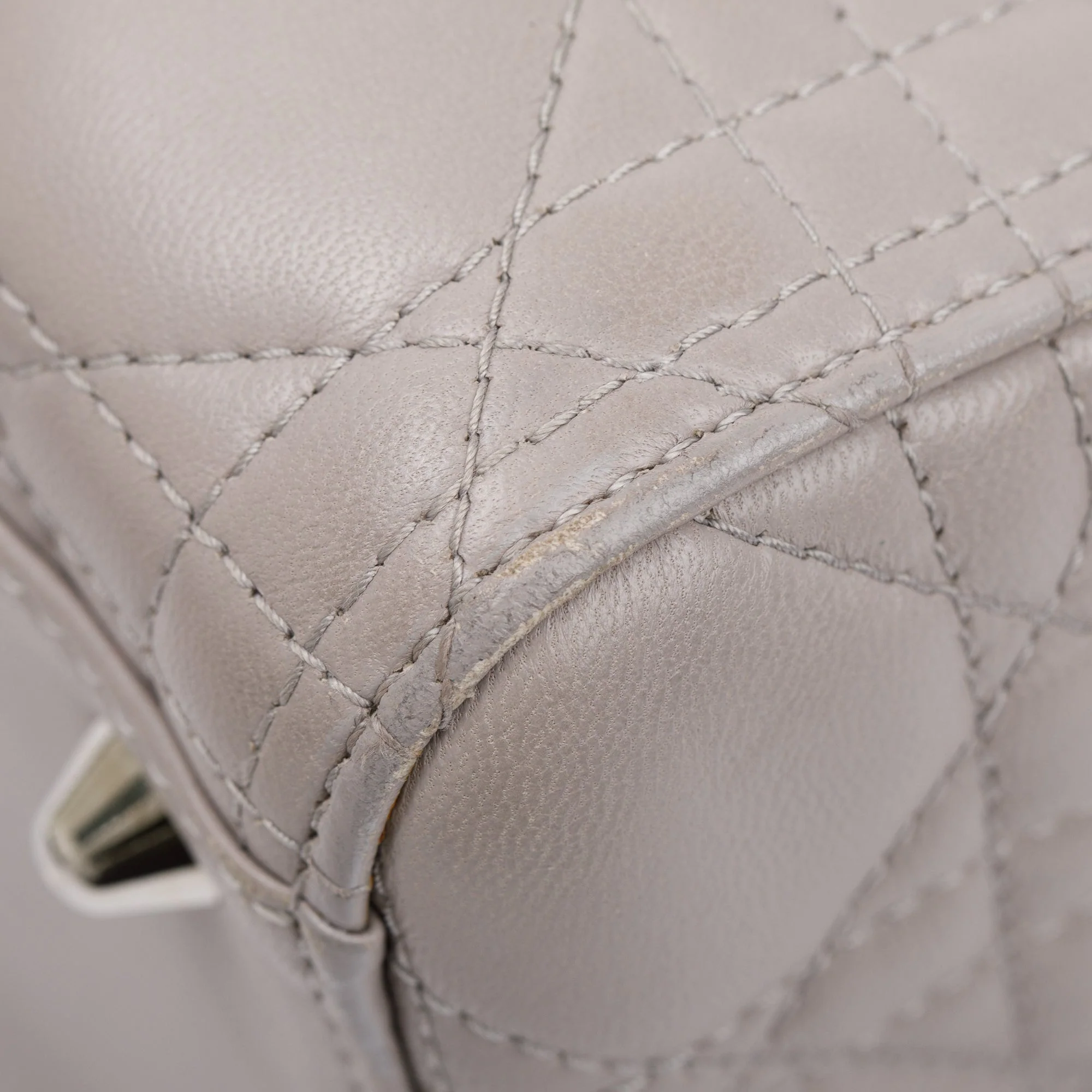 Christian Dior Grey Cannage Lambskin Leather Large Lady Dior Bag w/ Authenticity Card - Image 8