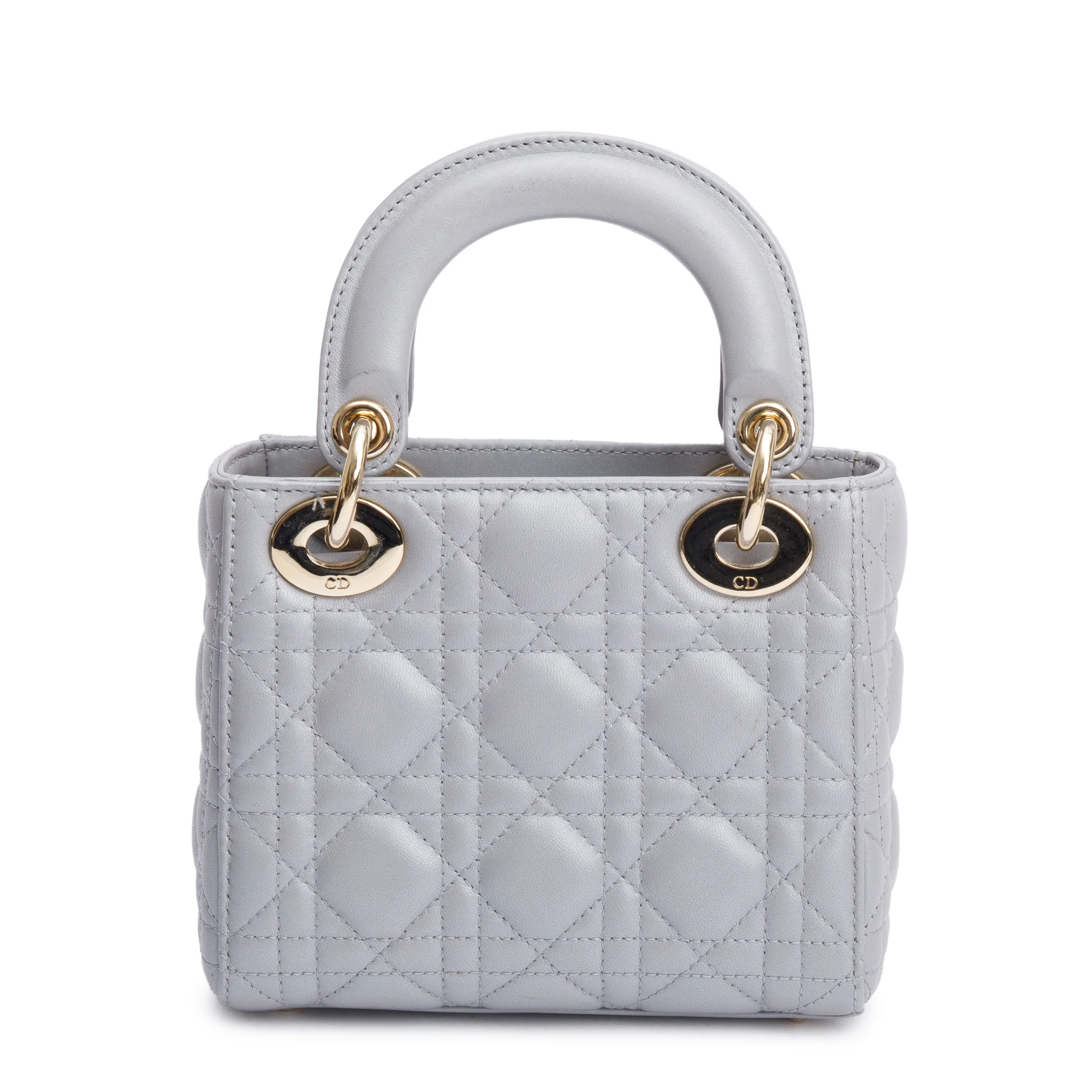 Christian Dior Grey Cannage Leather Mini Lady Dior Bag w/ Strap - Image 5