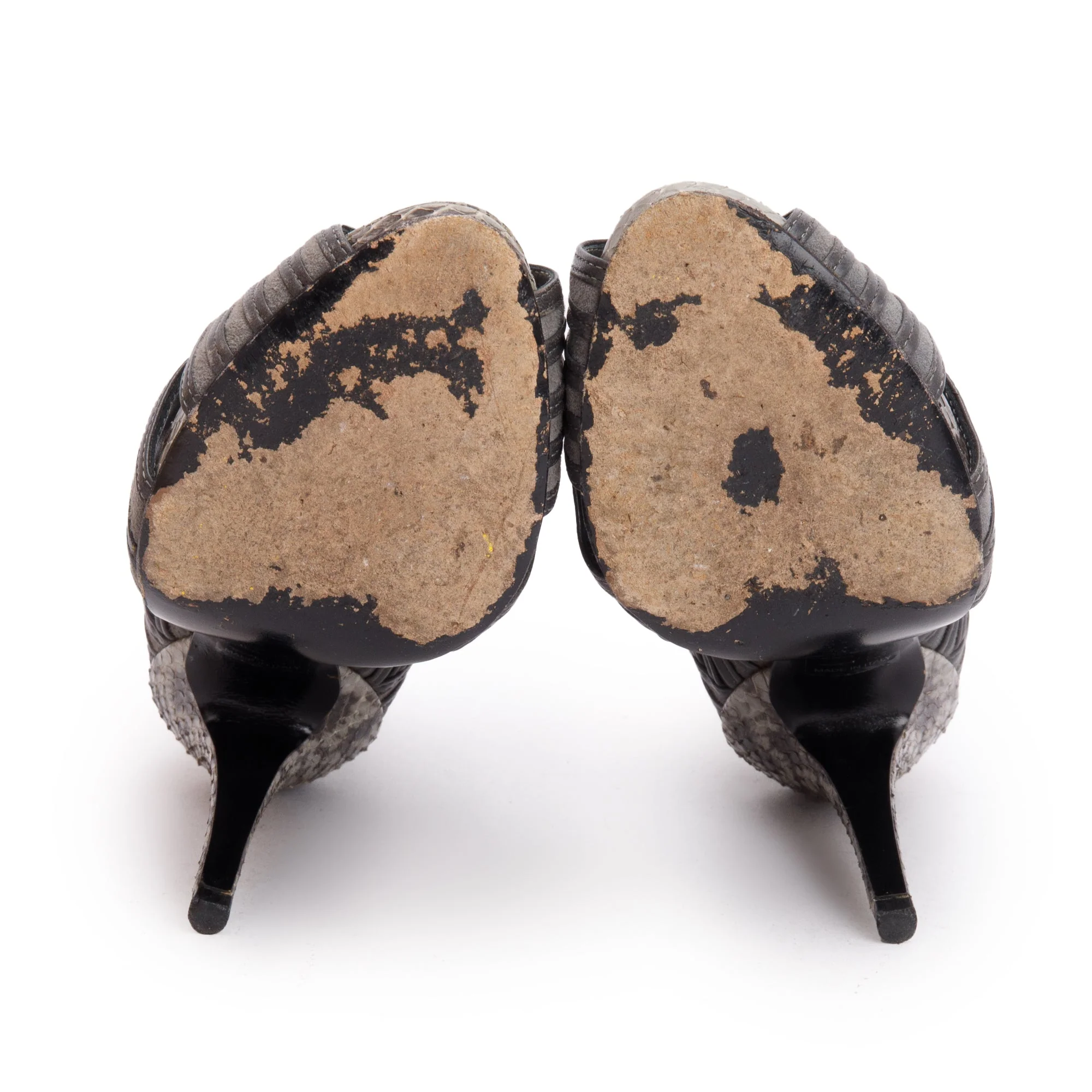Christian Dior Grey Python Embossed Leather Suede Peep-Toe Pumps, Size 36 - Image 5