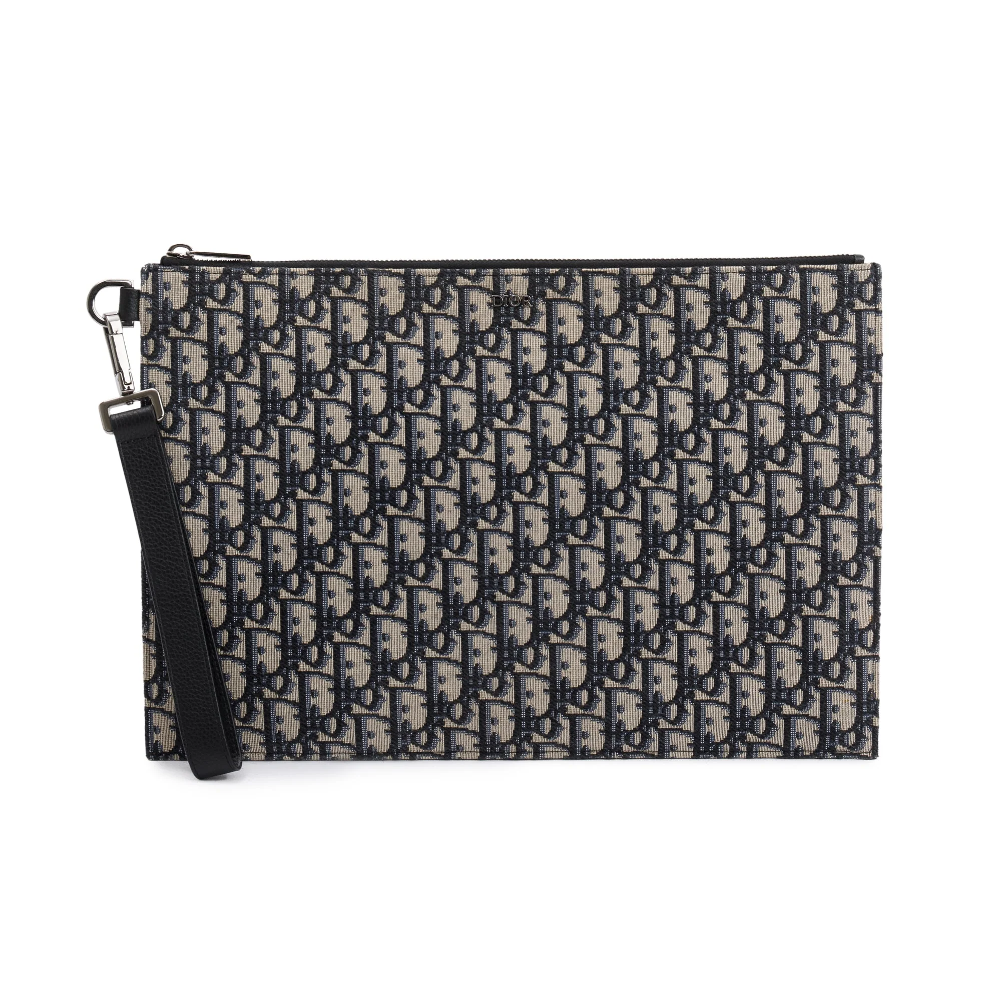Christian Dior Homme 2020 Beige & Black Oblique Jacquard A4 Pouch w/ Strap, Box & Receipt