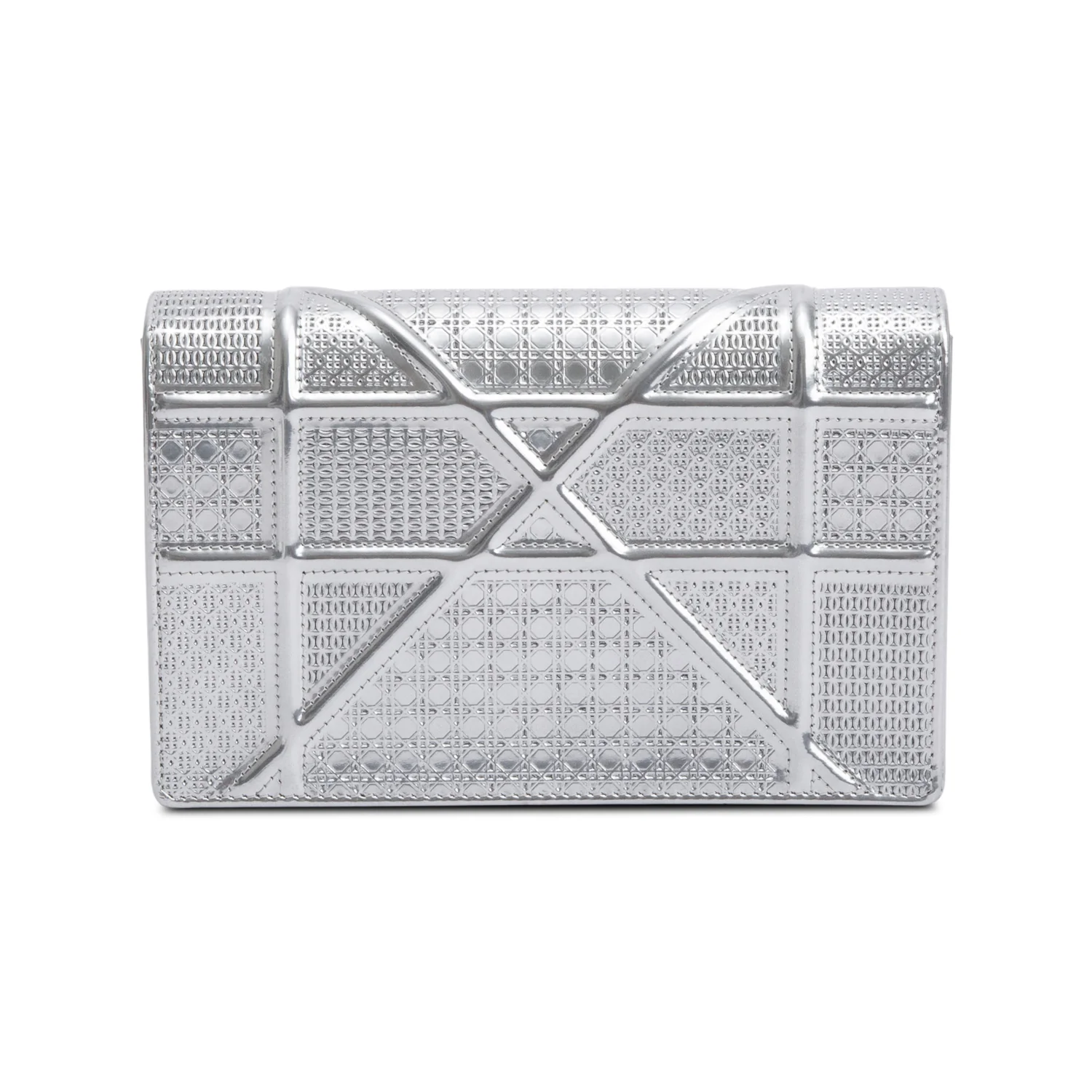 Christian Dior Metallic Silver Microcannage Patent Leather Diorama Wallet on Chain w/ Box & Authenticity Card - Image 6