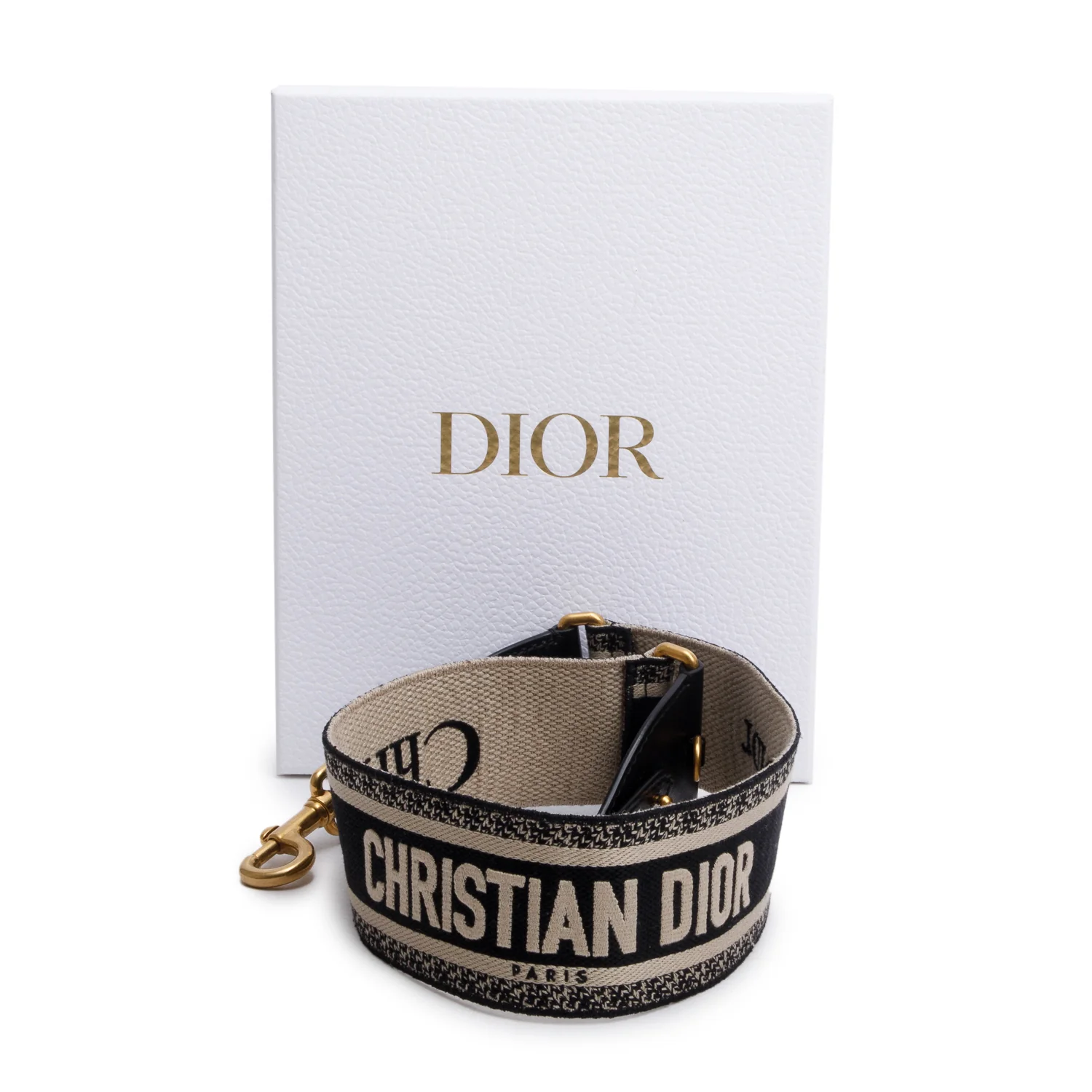 Christian Dior Navy/Beige Embroidered Woven Shoulder Strap w/ Box - Image 2
