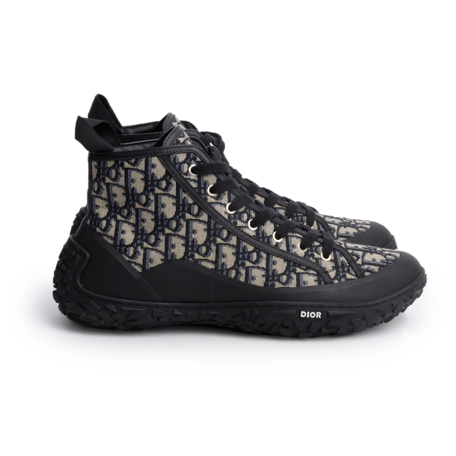 Christian Dior Navy Jacquard Rubber Oblique B28 High Top Sneakers, Men's Size 46 w/ Box - Image 3