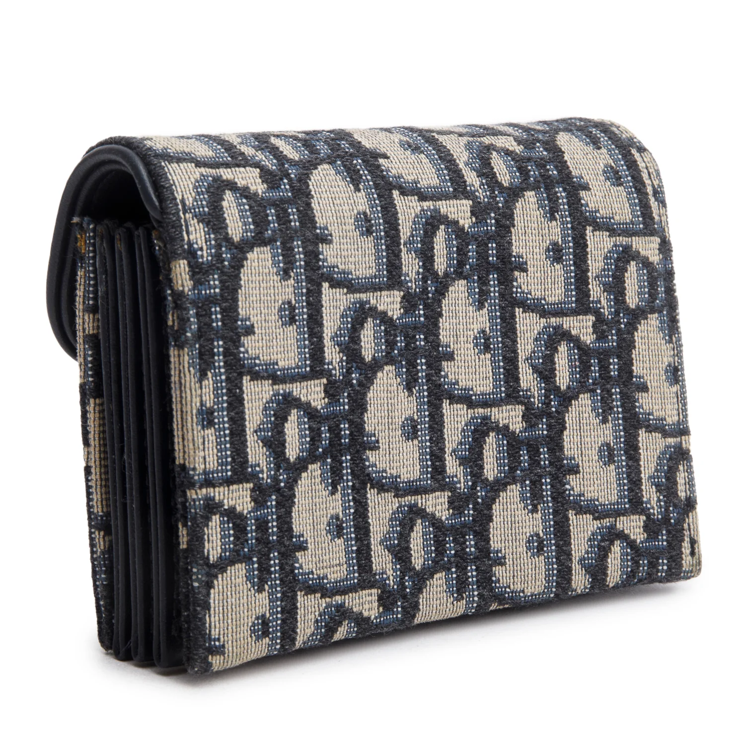 Christian Dior Navy Oblique Jaquard Saddle Lotus Wallet w/ Box - Image 5